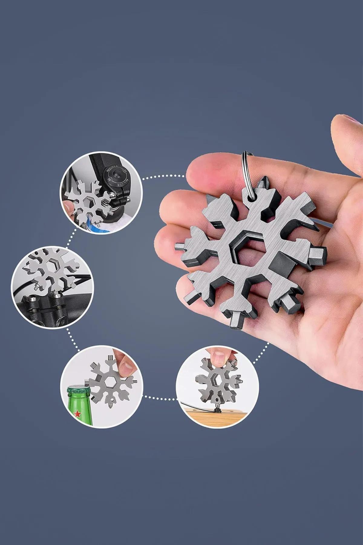 jetfast-Multipurpose Metal Snowflake Screwdriver Set Portable Practical Allen Kit 19 in 1 Keychain Opener 3
