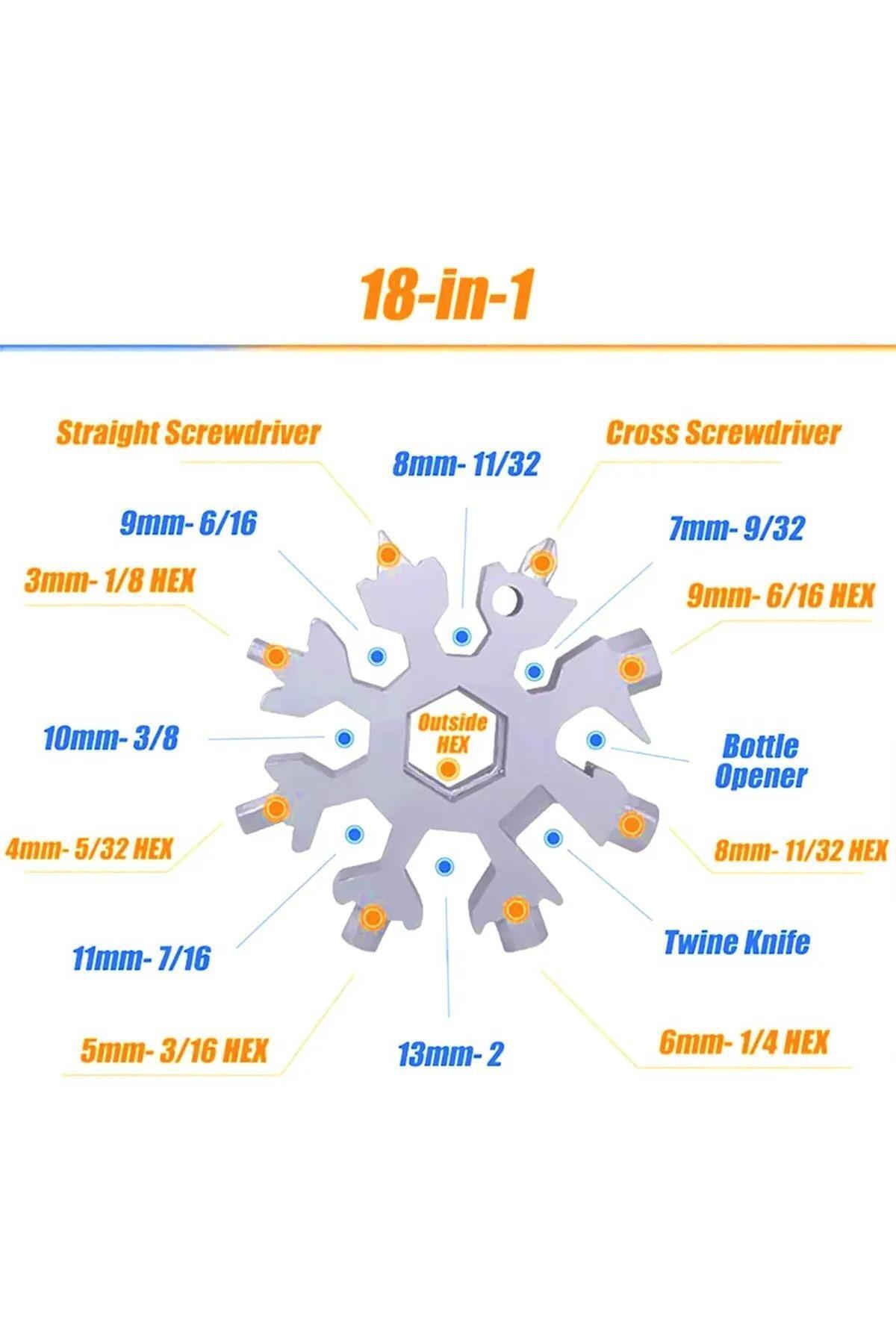 jetfast-Multipurpose Metal Snowflake Screwdriver Set Portable Practical Allen Kit 19 in 1 Keychain Opener 7