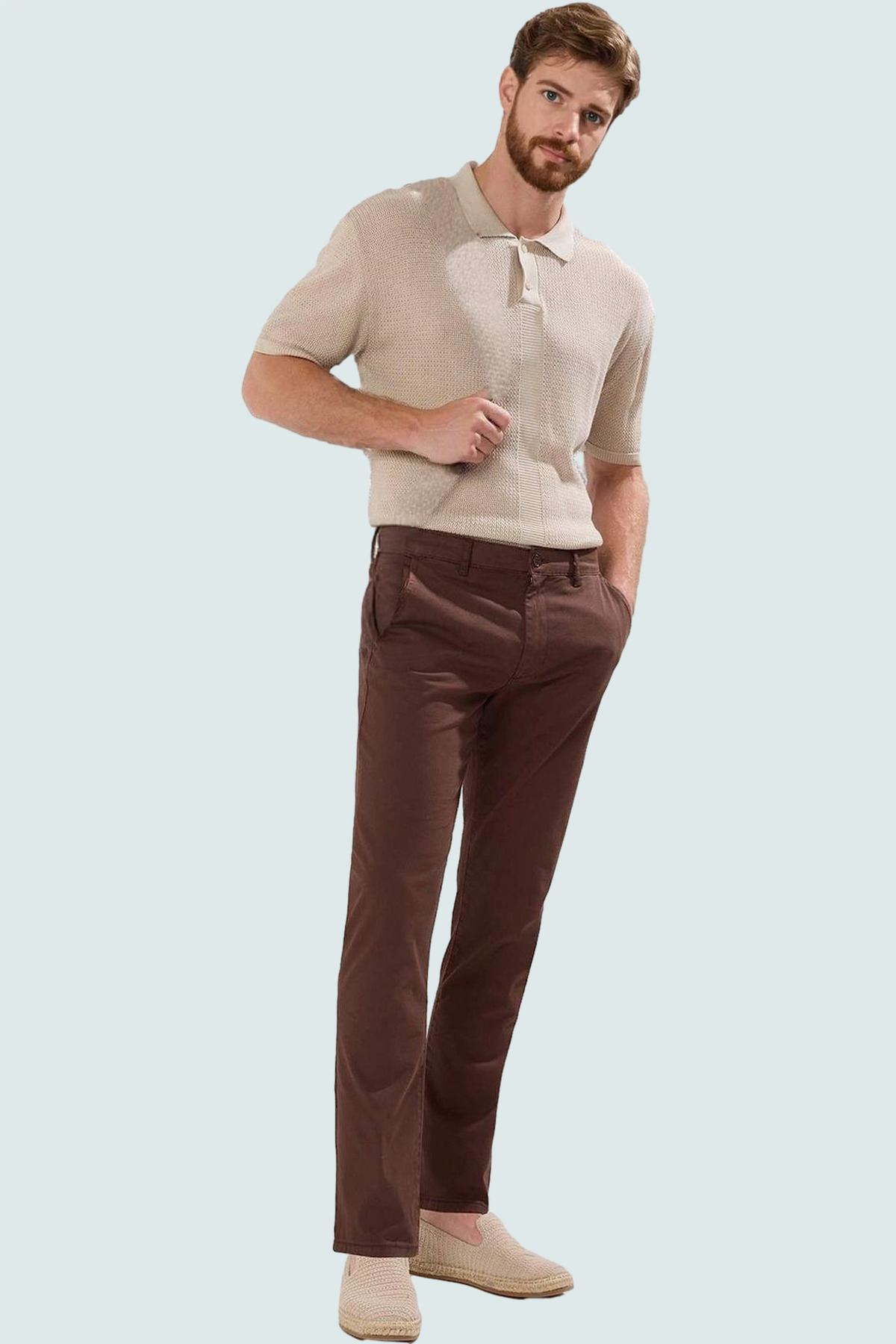 Erkek Moda Boru Paça Chino Pantolon Pamuk Günlük Stil Modern Tasarım Yazlık