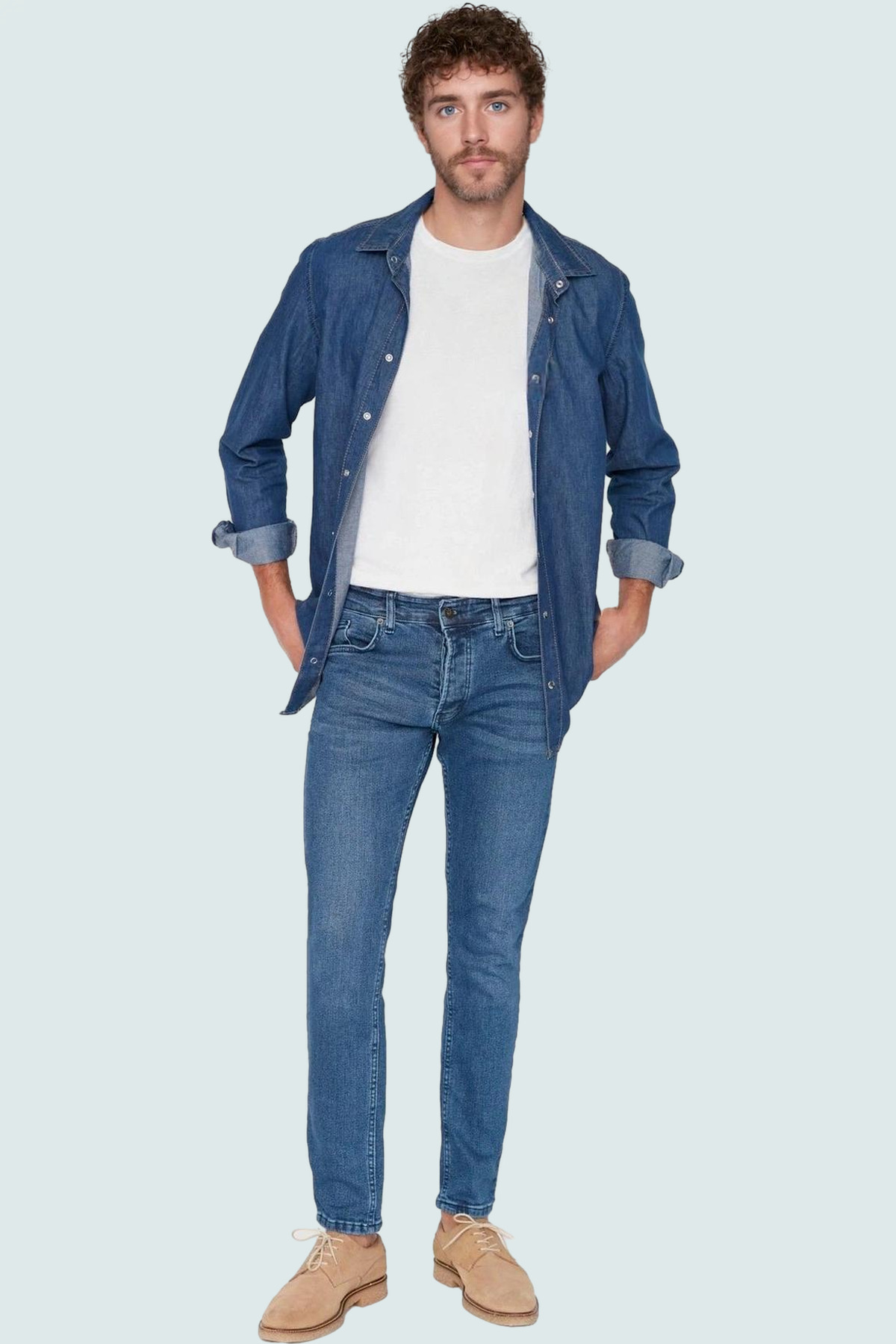 Erkek Moda Skinny Fit Dar Kesim Kot Pantolon Pamuk Günlük Kullanım Hafta Sonu Dayanıklı Malzeme