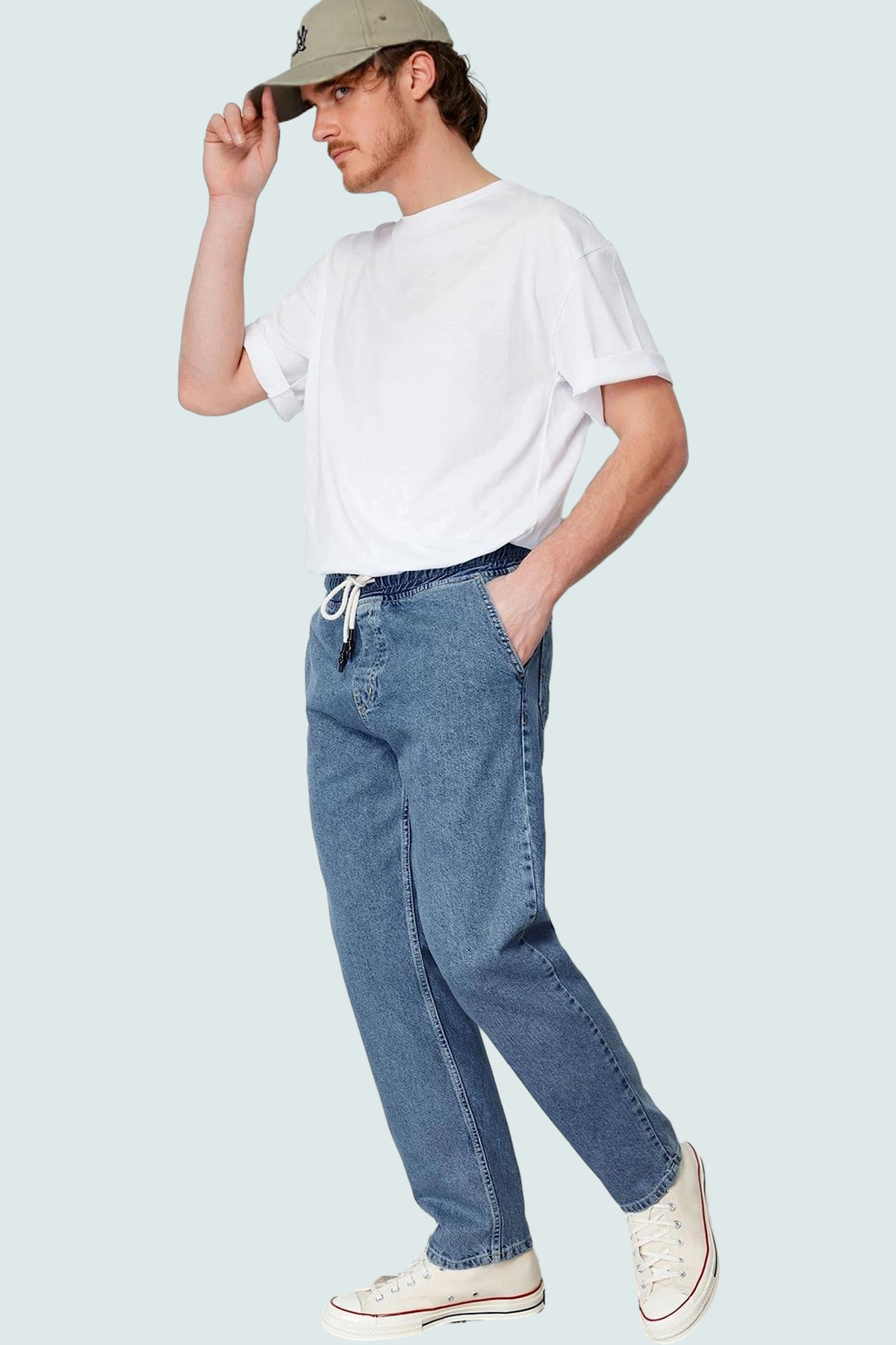 Erkek Moda Regular Fit Kot Pantolon Geniş Kalıp Pamuk Günlük Kombinler Mevsimlik Kullanım