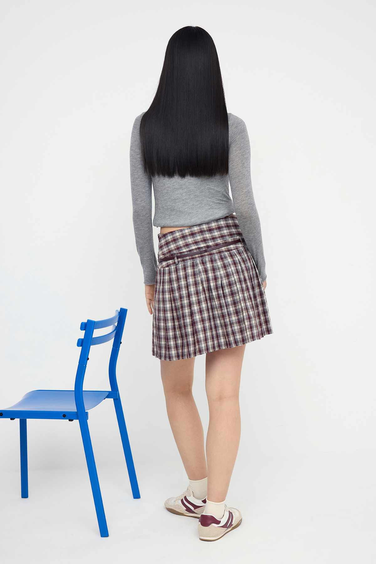 Trendyolmilla  Teen Bordo Kemerli Ekoseli/Kareli Kışlık Mini Etek TWOAW26ET00056 - Görsel 5