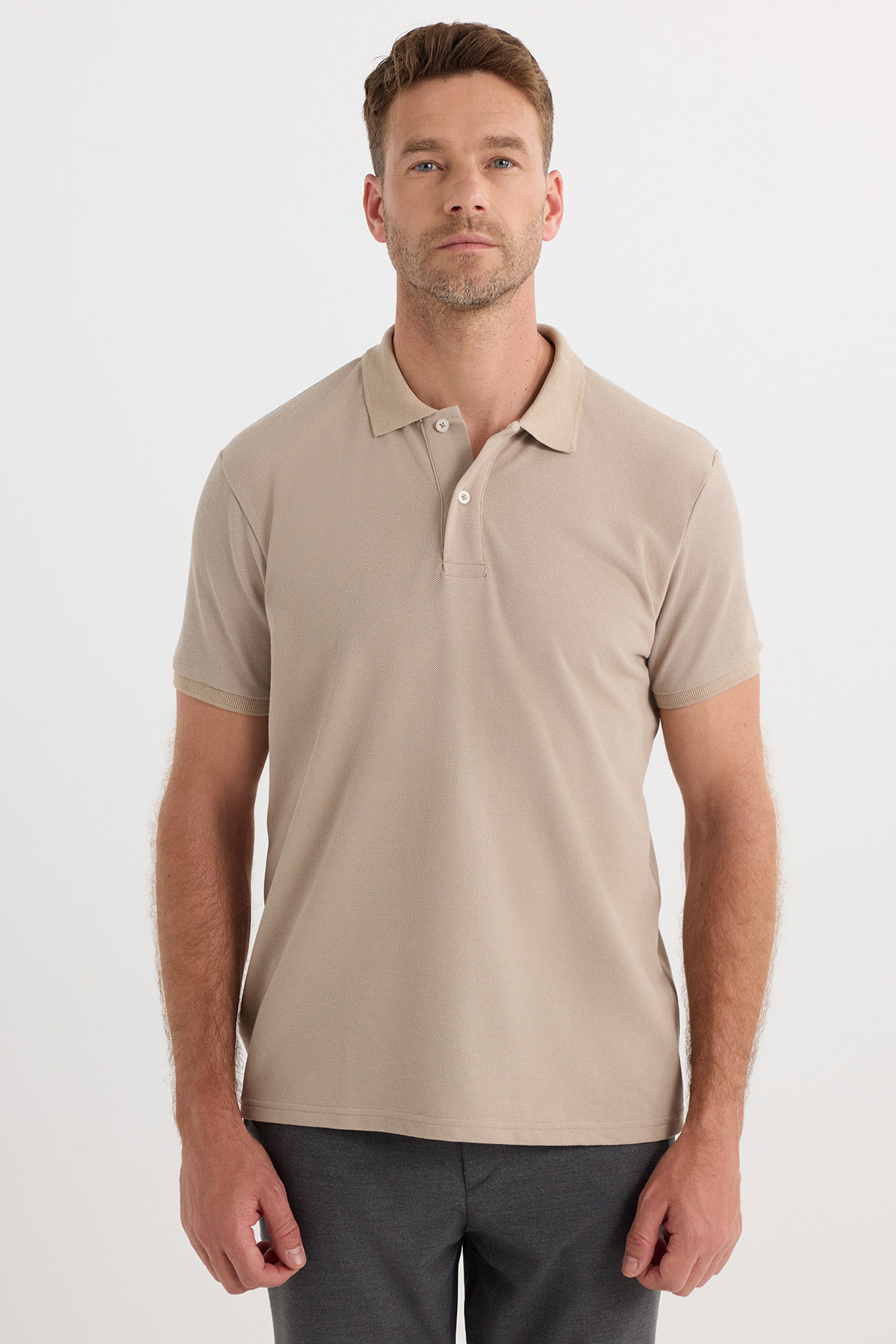 Men's Regular Fit Classic Cut Cotton Soft Textured Cool Keeping Fabric Plain Stone Polo Neck T-Shirt