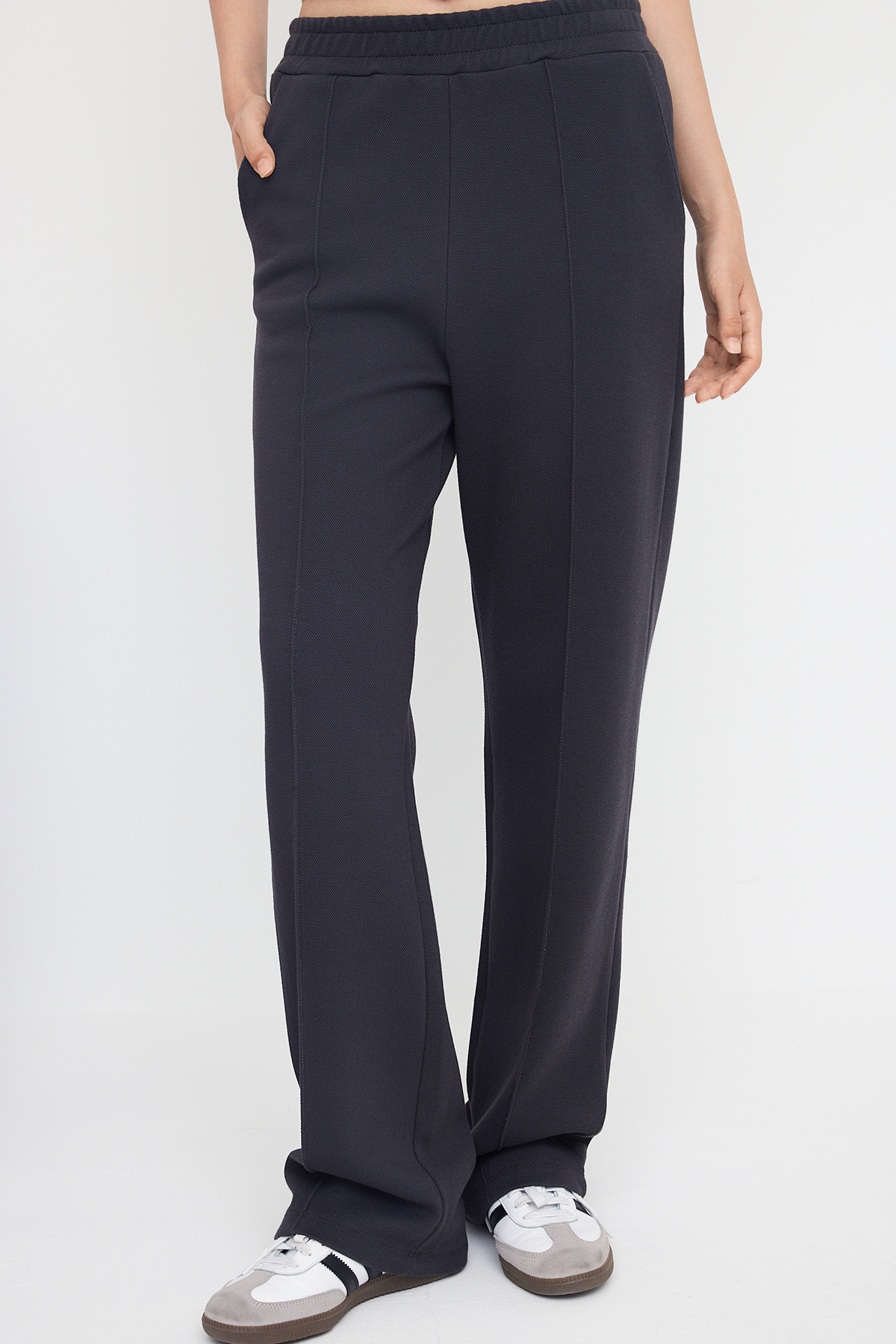 Trendyolmilla  Antrasit Wide Leg Pike Nervür Detaylı Esnek Örme Pantolon TWOAW26PL00018 - Görsel 3