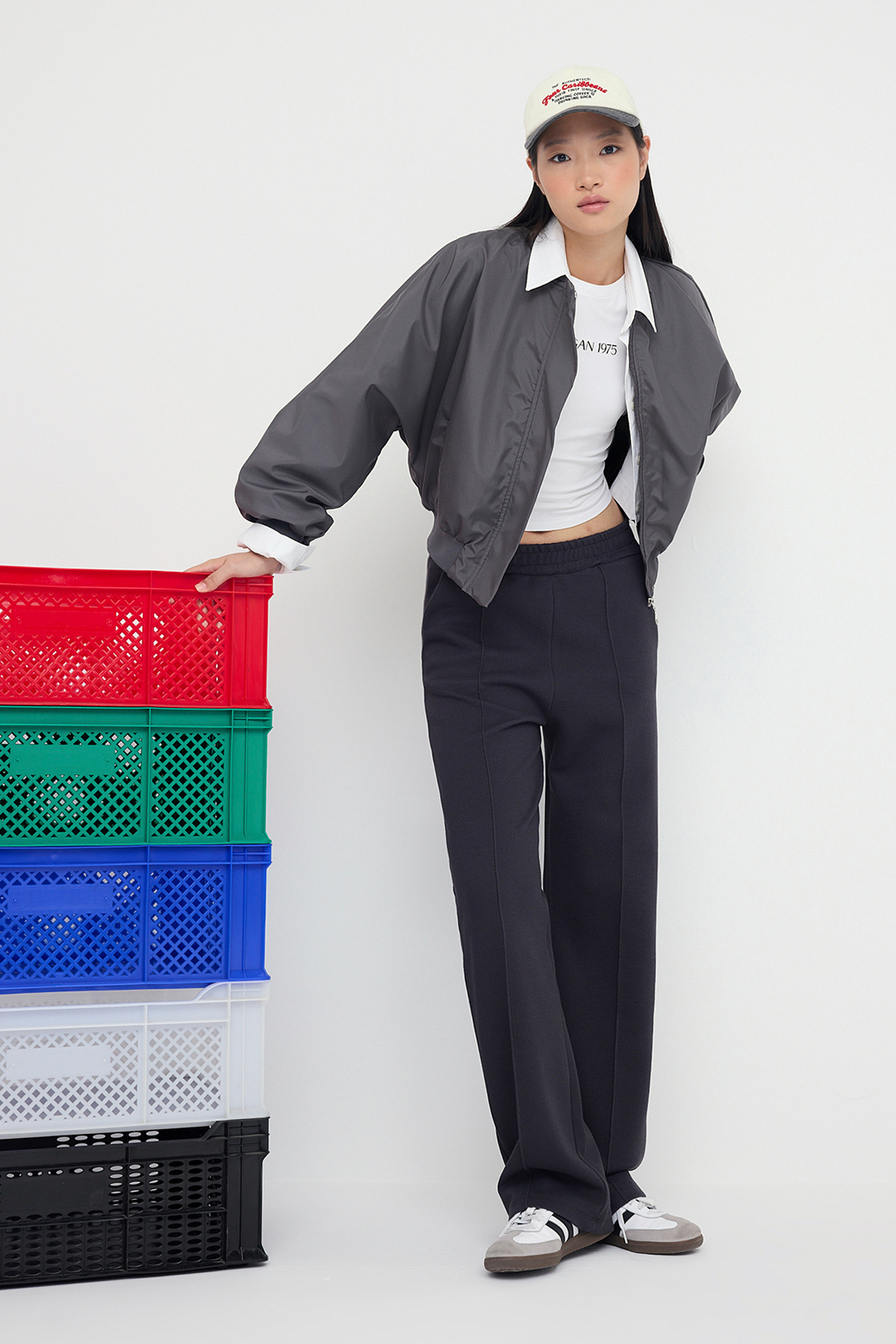 Trendyolmilla  Antrasit Wide Leg Pike Nervür Detaylı Esnek Örme Pantolon TWOAW26PL00018