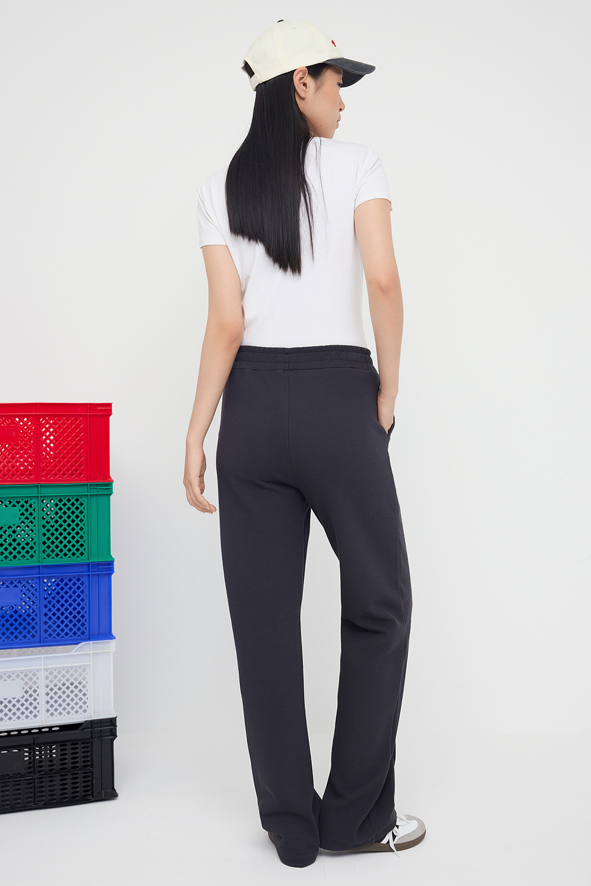 Trendyolmilla  Antrasit Wide Leg Pike Nervür Detaylı Esnek Örme Pantolon TWOAW26PL00018 - Görsel 4