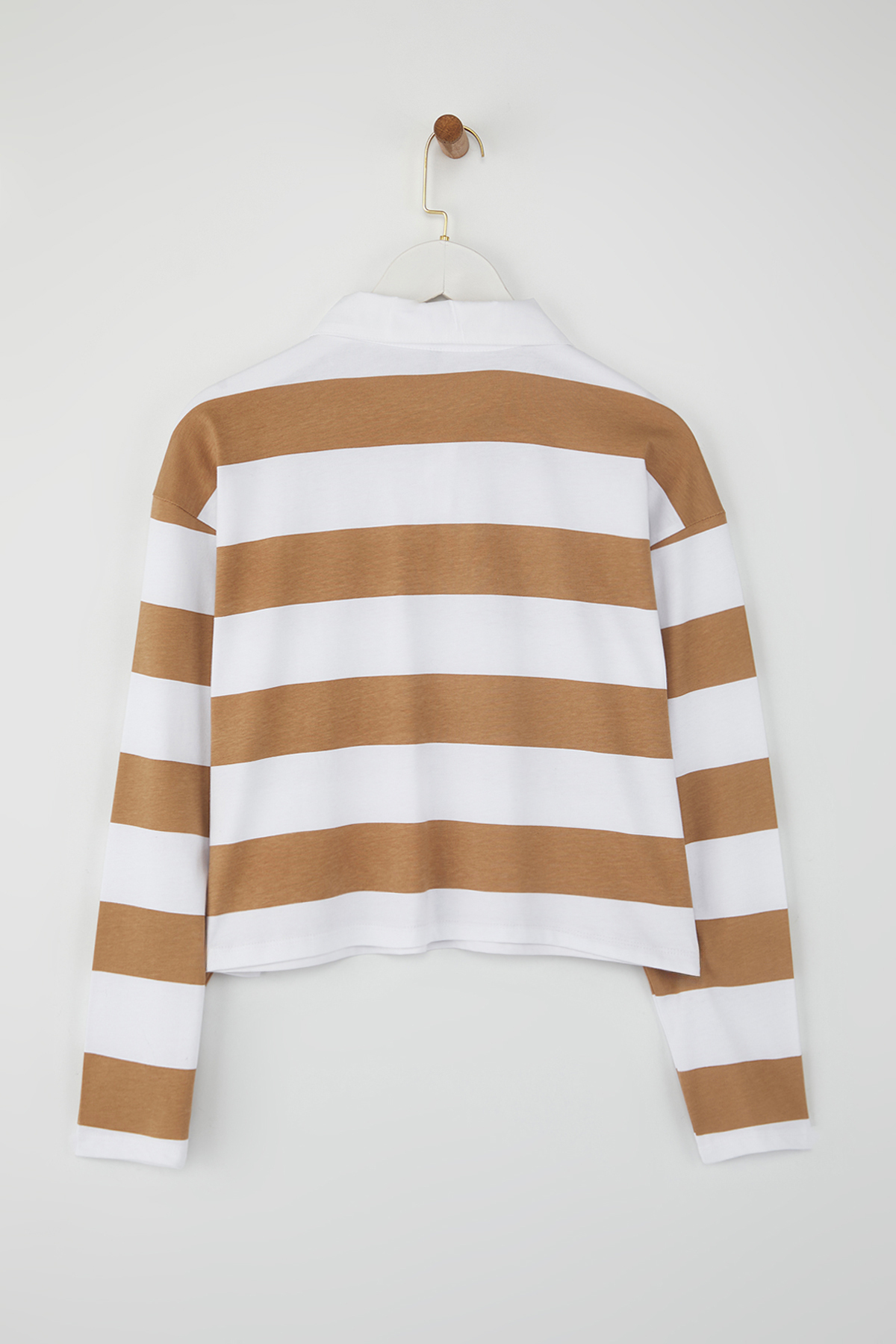 Trendyolmilla  Teen Vizon Çizgili Polo Yaka Relaxed Crop/Rahat Kısa Örme T-shirt TWOAW26TS00011 - Görsel 6