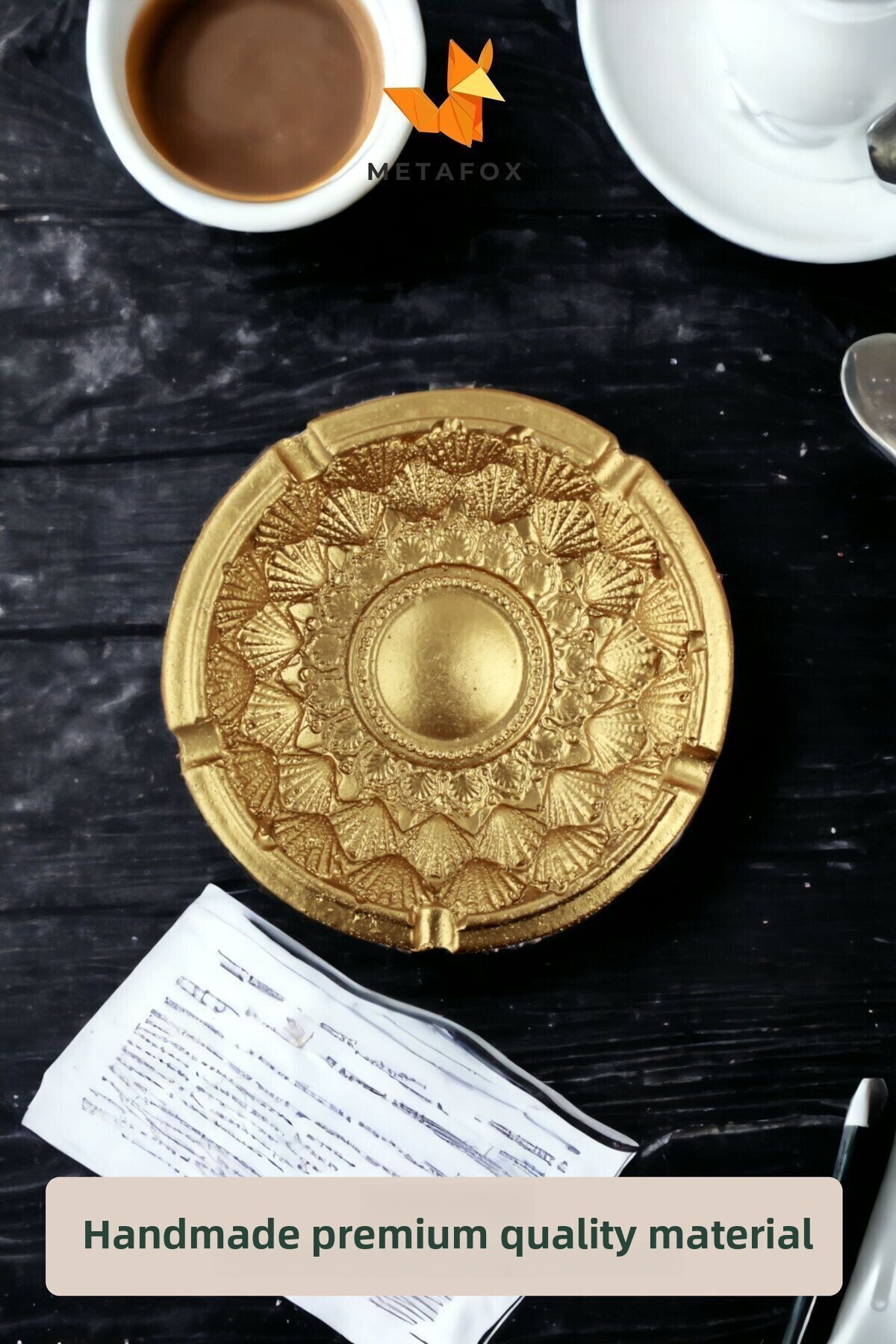 METAFOX-Gold Color Cigarette Ash Table 2 Pieces Model 2