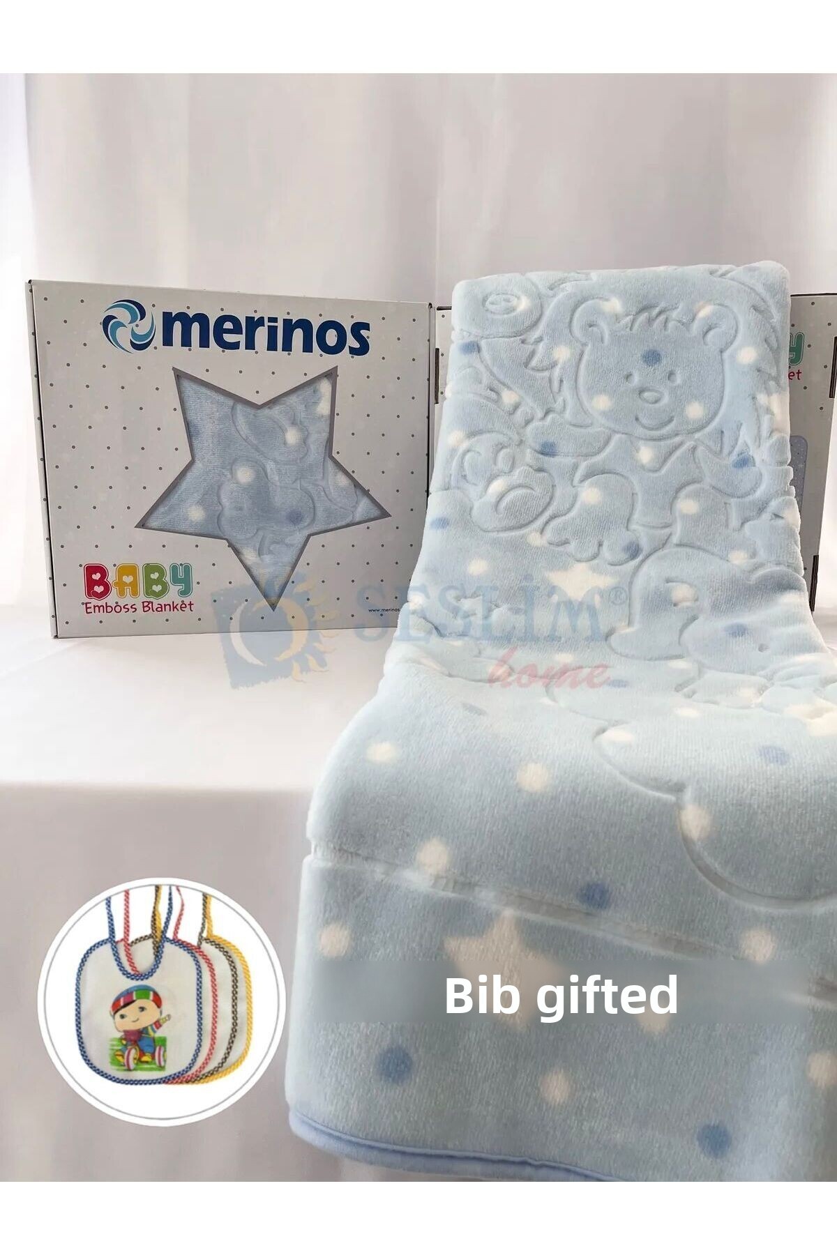 Merinos-بطانية أطفال زرقاء من إمبوس 1