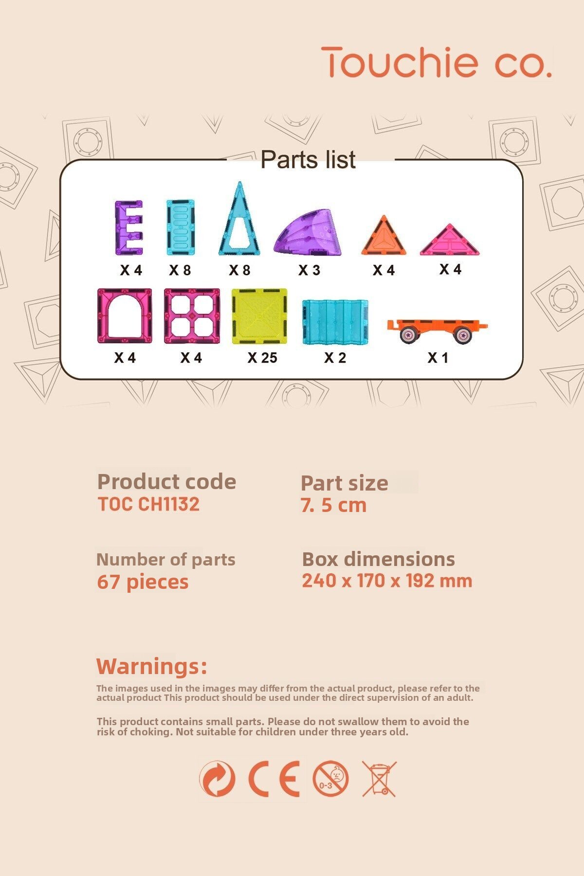 ست بلوکهای مغناطیسی رنگارنگ قلعه و وسایل نقلیه، ۶۷ تکه