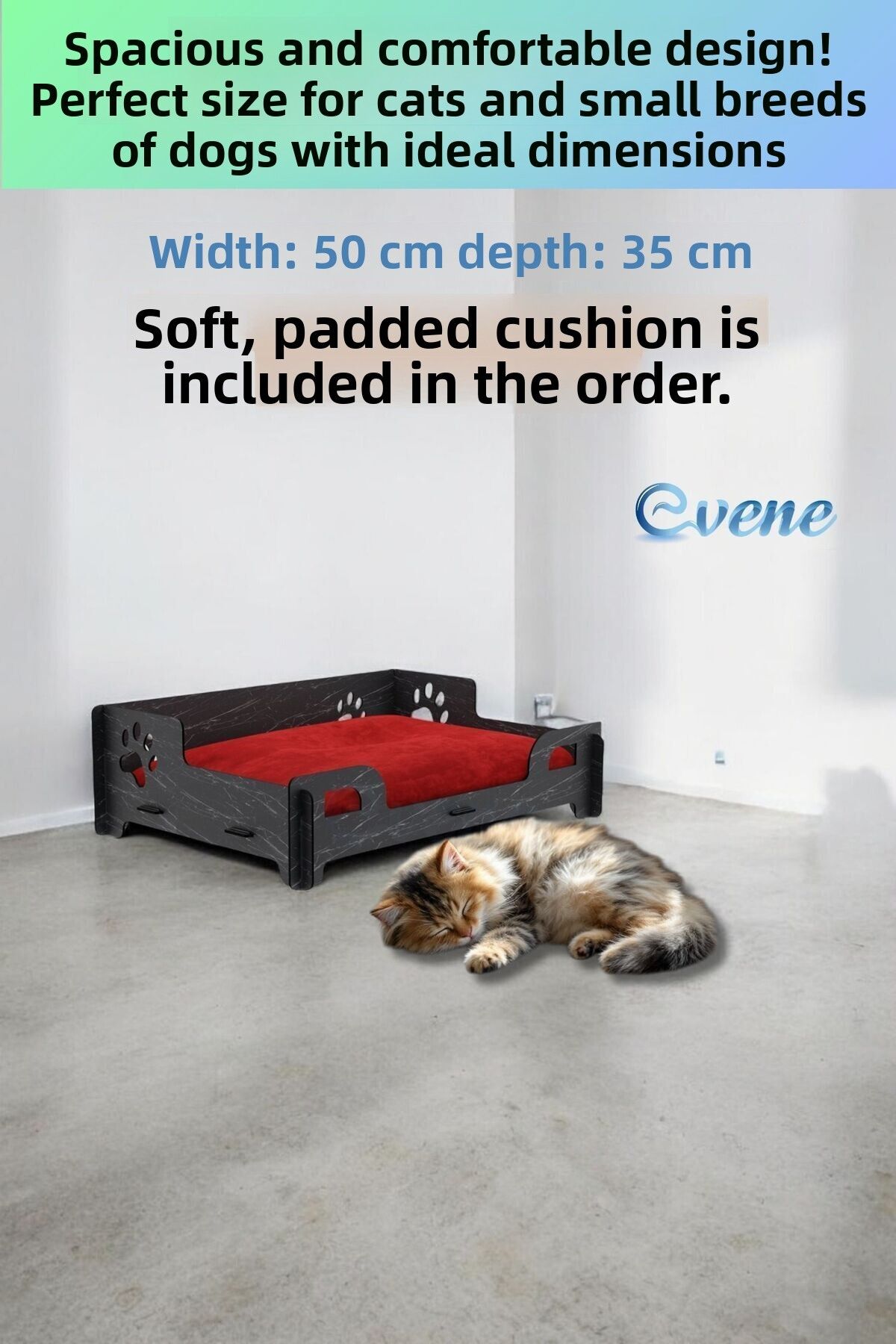 Evene-Black Marble Colored Large Cat Bed - Wooden Durable Paw Model 2