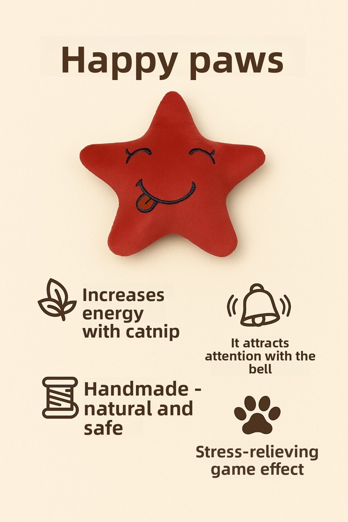 Lazy Paws-Cat Toy Interactive with Catnip and Bell, Stress Reducing, Relaxing Playmate - Star 3