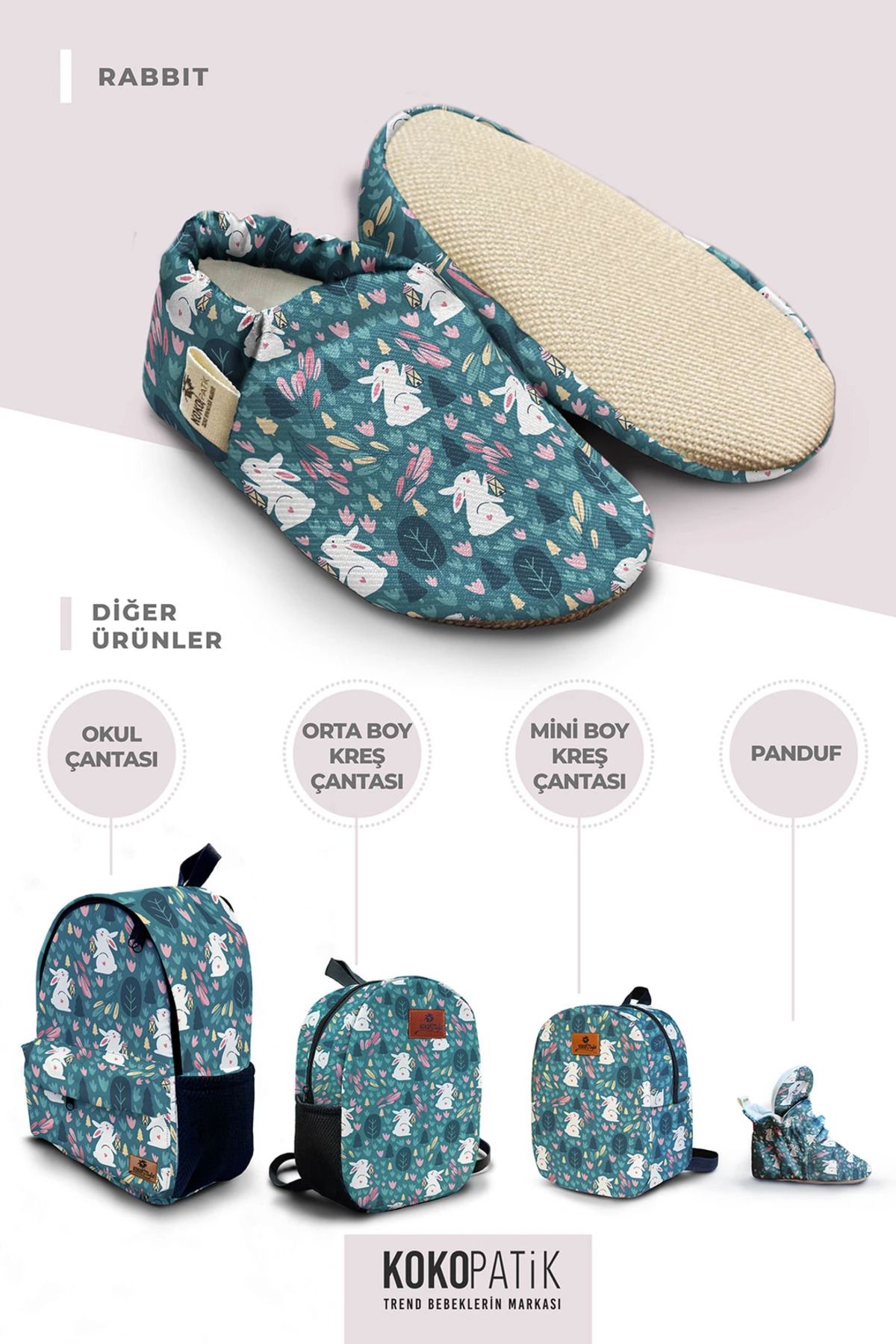 Kokopatik-,Non-Slip Sole,Organic Cotton Home Nursery Booties,Rabbit Patterned Booties 4