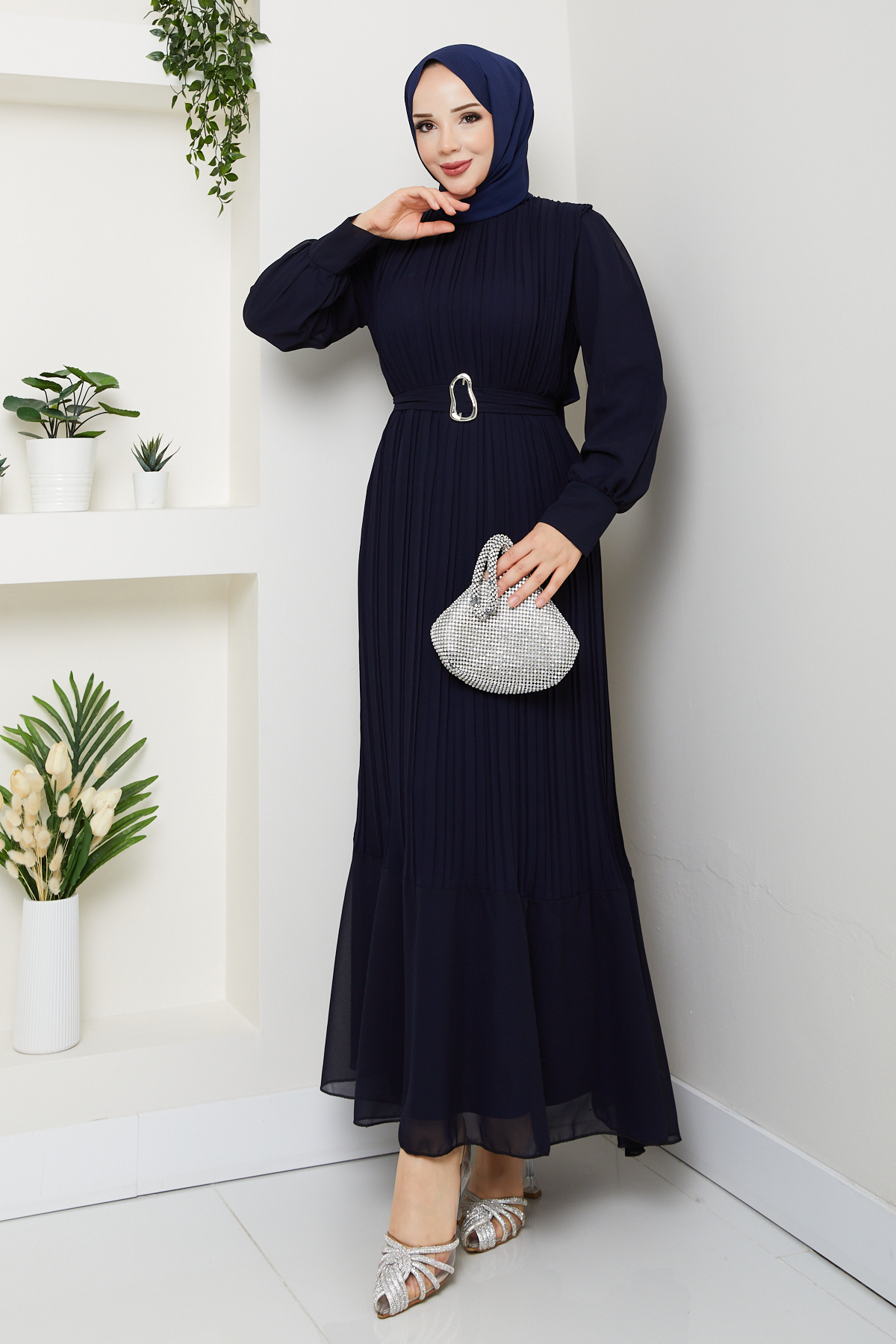 modapark.ist  Kadın Kemer Detaylı Şifon Abiye - Görsel 4