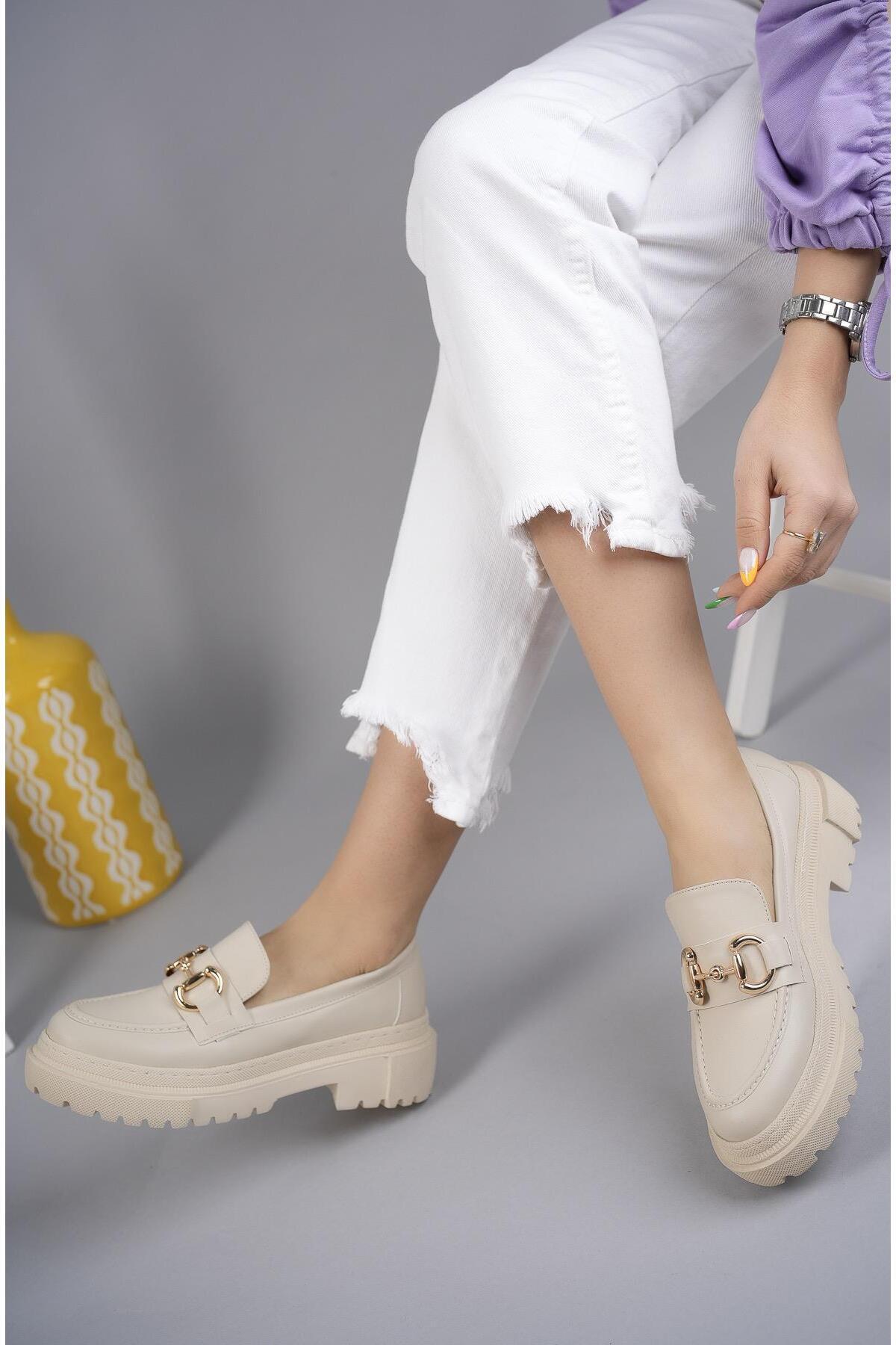 diya shoes  Kadın Kalın Taban Loafer Makosen Ayakkabı - Görsel 4