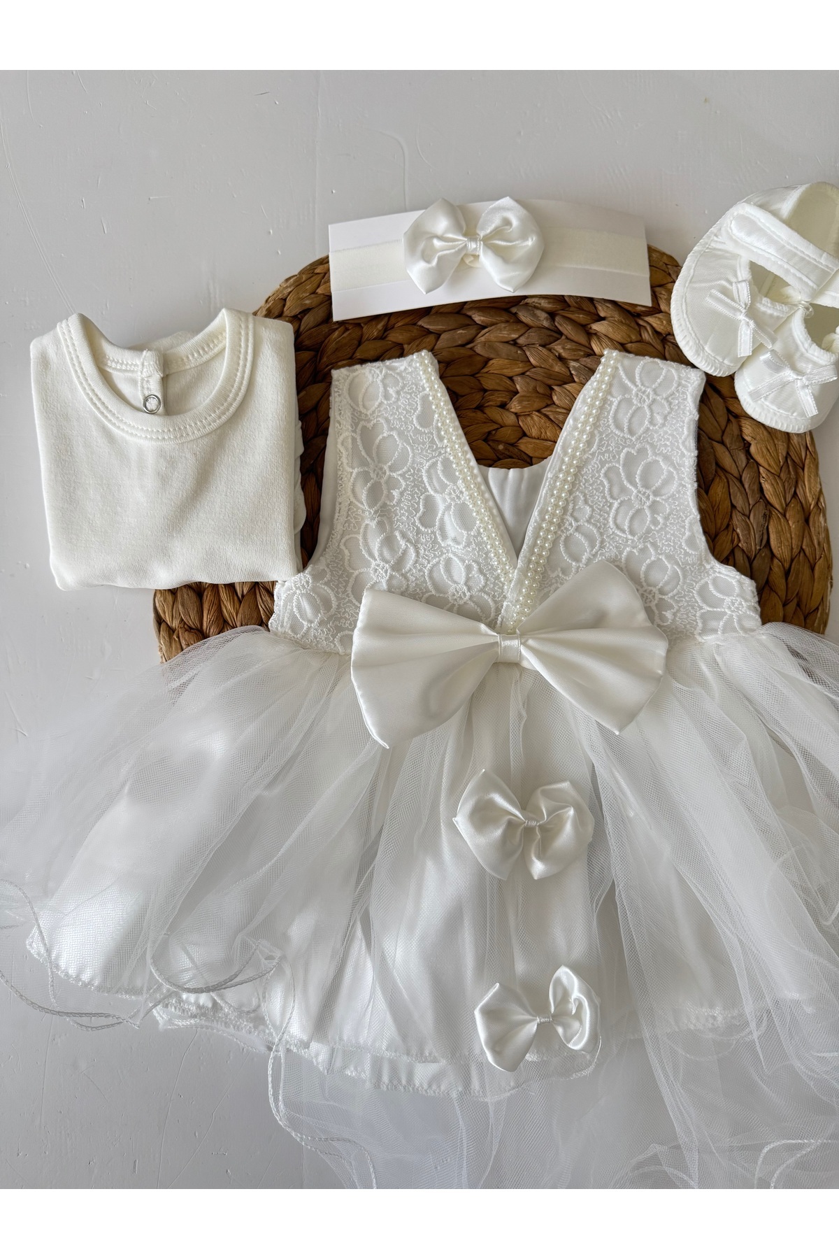 PİLEKİ BABY 0 4 Ay Yenidoğan Bebek Mevlüt Elbisesi Prenses Elbise Dantelli Gelinlik Elbise fotoğrafı 3 (önizleme)