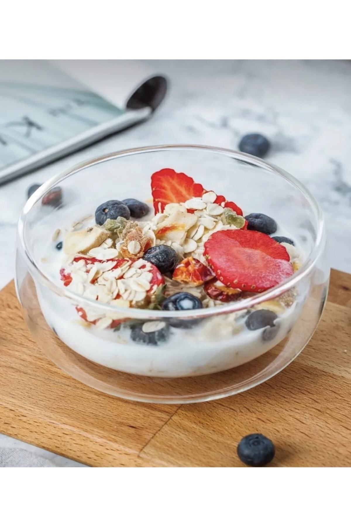 M Mimoza Park Cam Kase Borosilikat Cam Çift Cidarlı Çorba Tatlı Kasesi 200 ml Sunum Kasesi