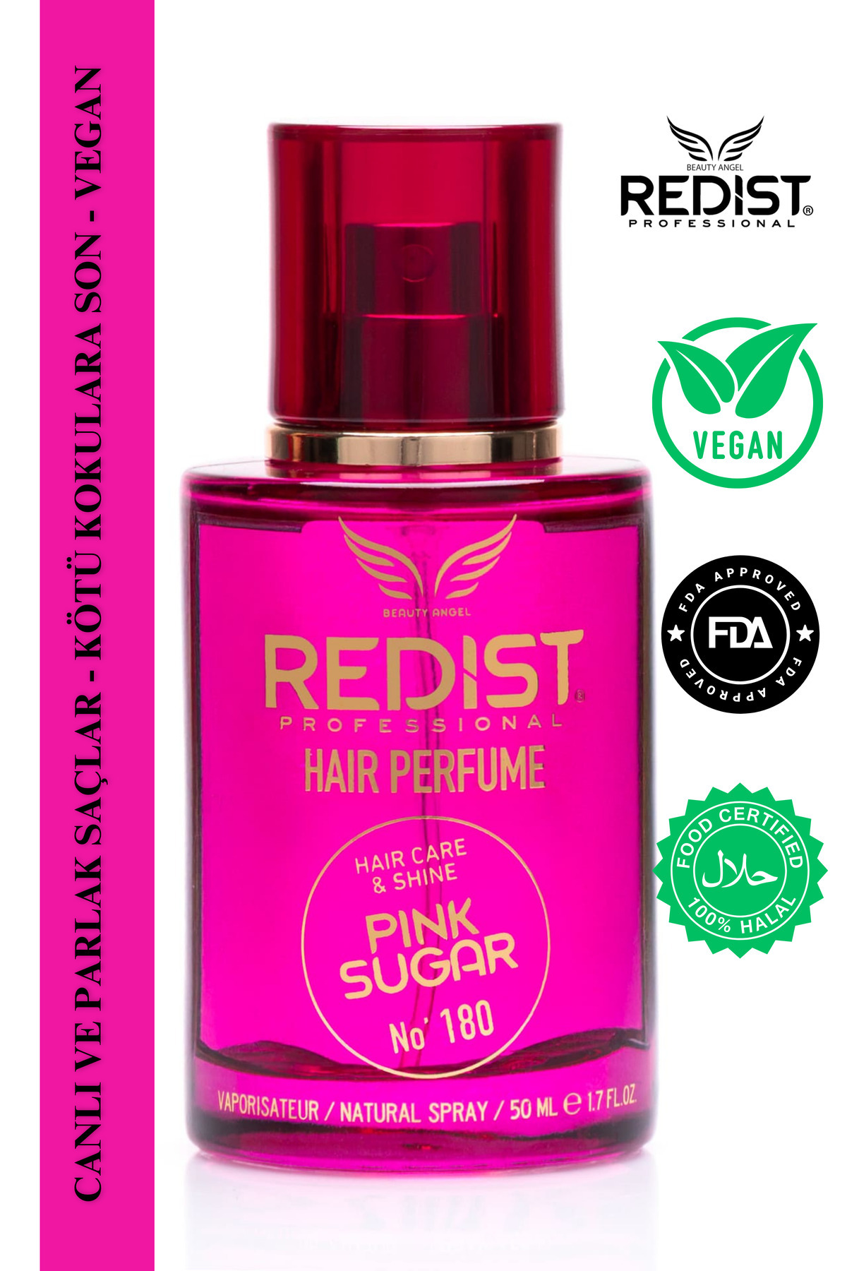 Redist Pink Saç Bakım Parfümü 50ml Pembe Şeker | Kötü Koku Önleyici | Besler - Misk Tatli Koku