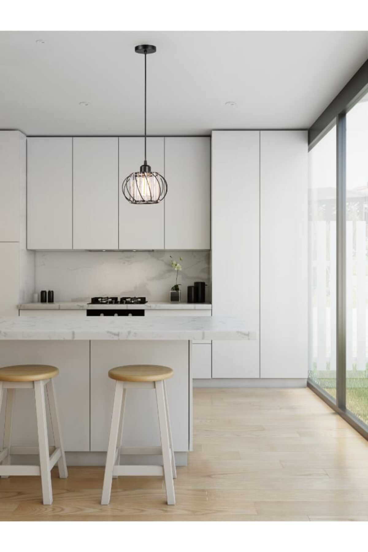 مصباح معلق قفصي زجاجي أسود عصري E27 لغرفة المعيشة