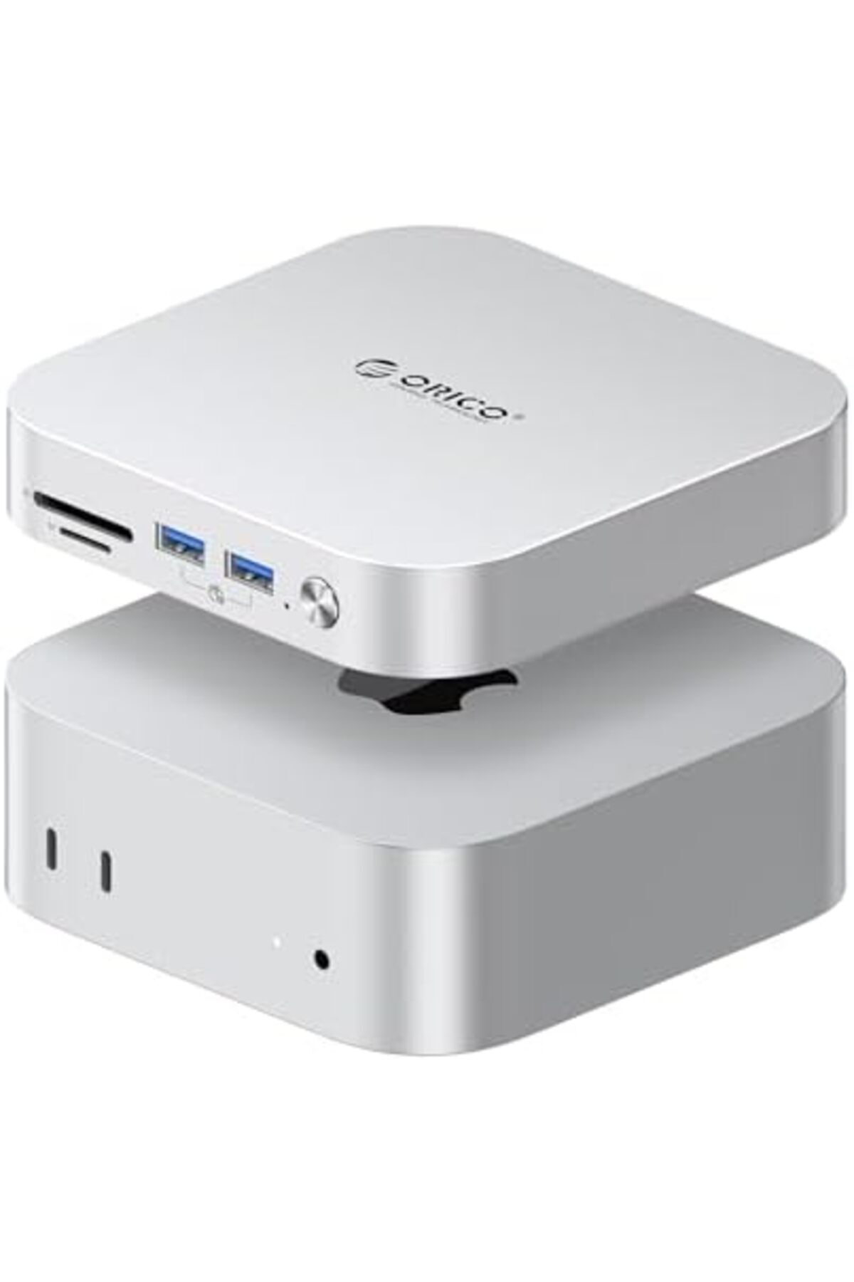 Orico-MiniLink Mac mini M4 Dock & Stand, Aluminium USB C Hub with SSD Housing for M.2 NVMe/SATA, 2 U 2