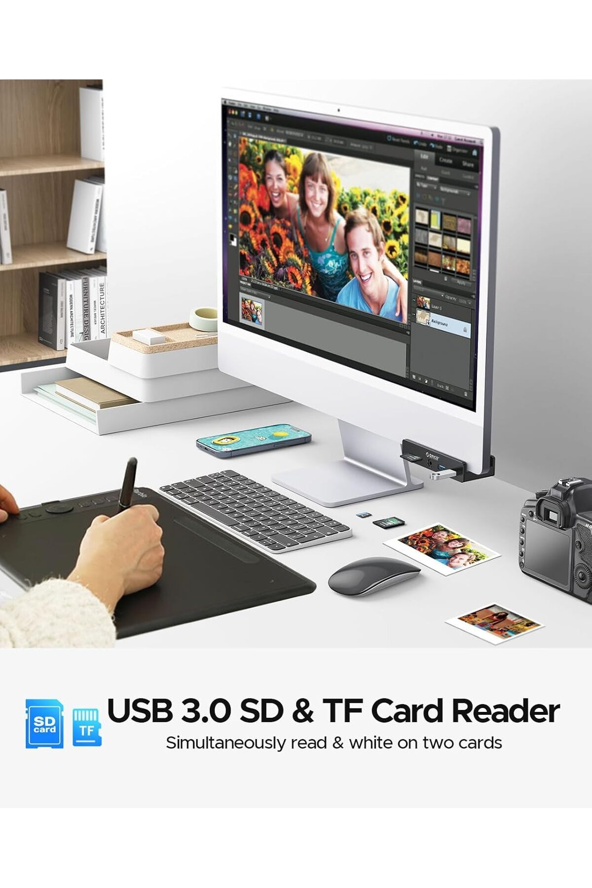Orico-USB Hub 3.0, Clamp USB Hub with Extra Power Port, Aluminum USB C Adapter with 2 USB-A Data Por 7