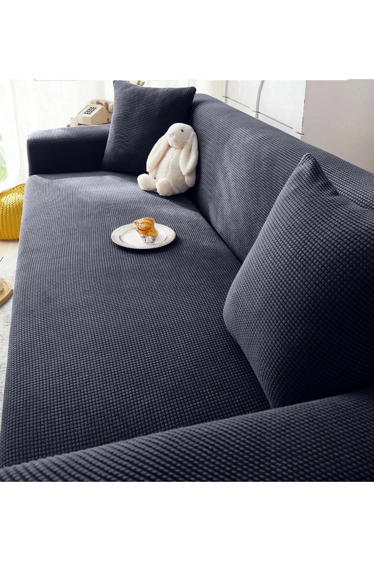 uzhanem-3+3+1+1 Stretch Elastic Flexible Washable Jacquard Sofa Cover Set – Square Pattern Sofa Cover 2