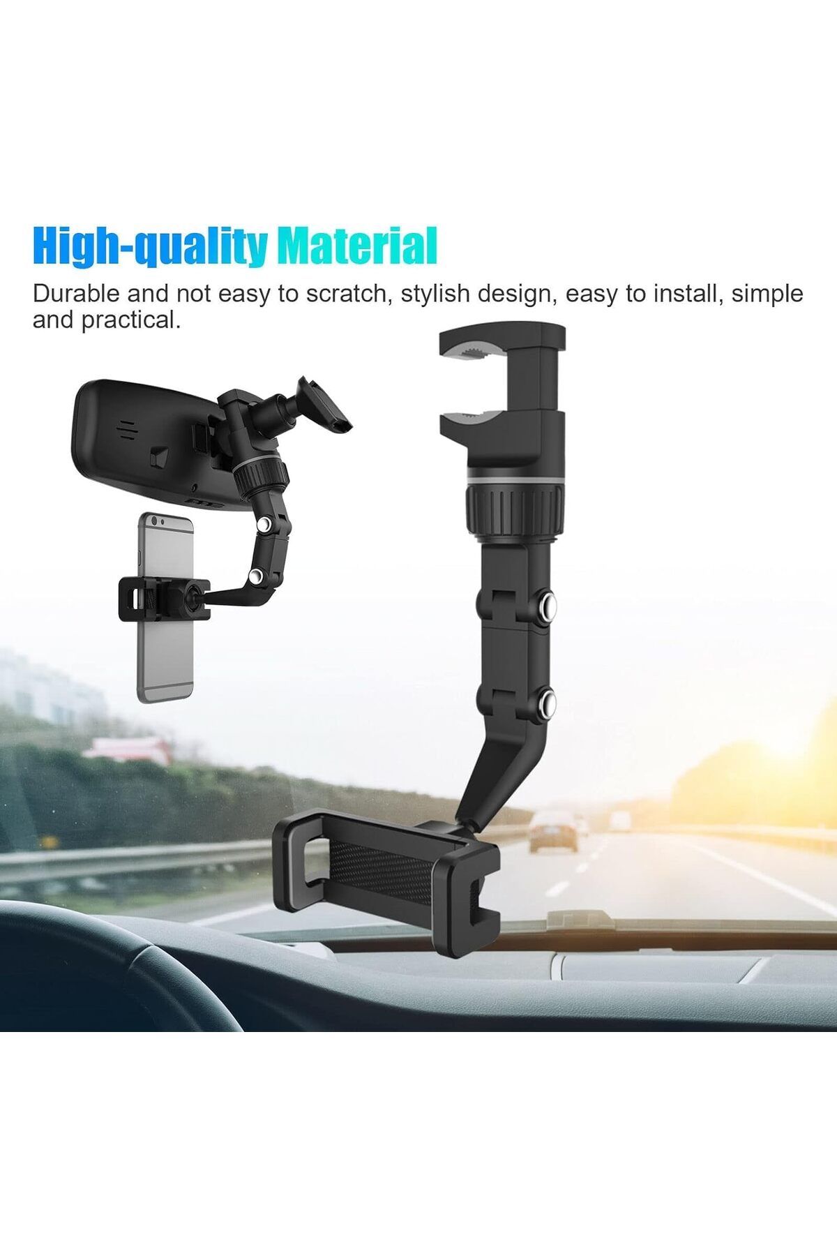 erorex-Universal Car Phone Mount, Rear View Mirror Holder, Adjustable Arm, 360 Rotation, Compatible 4