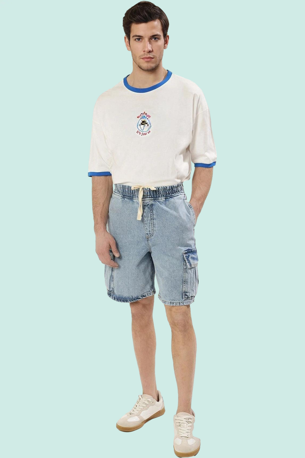 Erkek Moda Denim Kot Şort Relaxed Kalıp Geniş Paça Pamuklu Yazlık Şort Günlük Kullanım