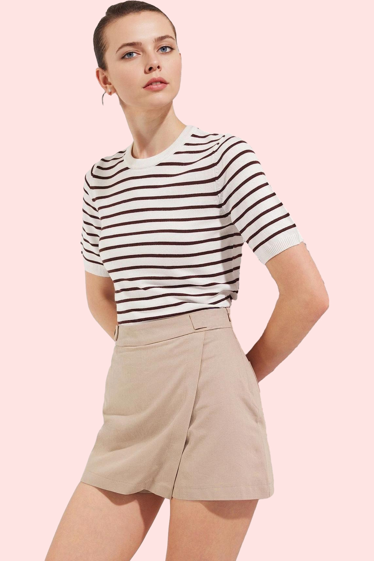 Kadın Moda Gabardin Şort Etek Kısa Boy Normal Bel Pamuklu Günlük Kombinler Yazlık Şort