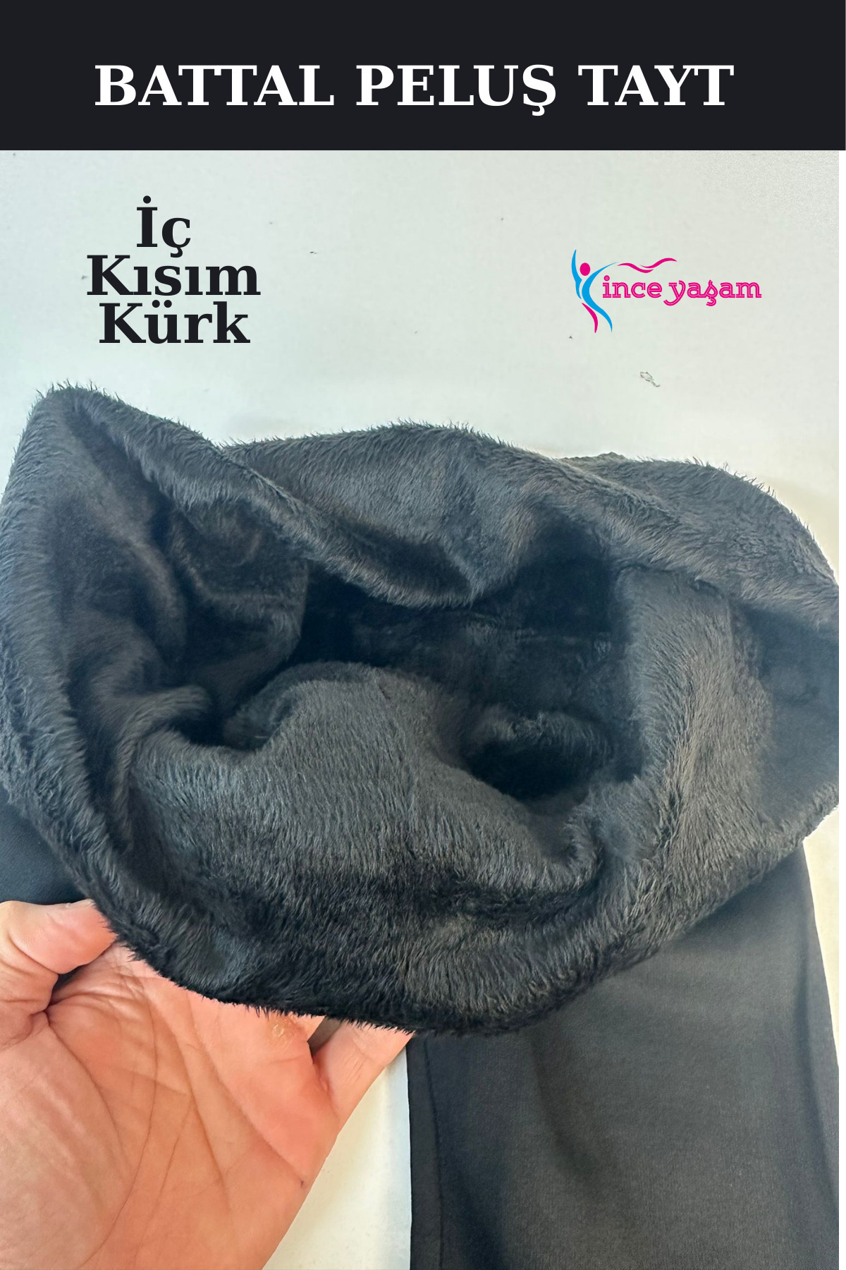 B BLUE KORSE Dikişsiz Peluş Tayt Komple İç Kısım Kürk Peluş Siyah Tayt Peluş Tayt Kışlık Kürk Tayt (140 Kilo)