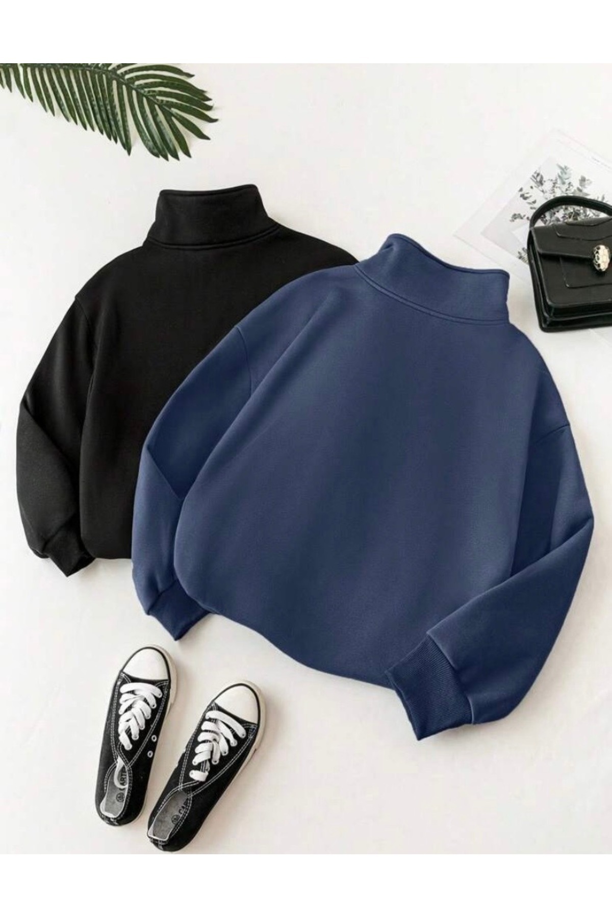 BYMEER  2’Li Siyah Ve Lacivert Dik Yaka Fermuarlı Sweatshirt - Görsel 2