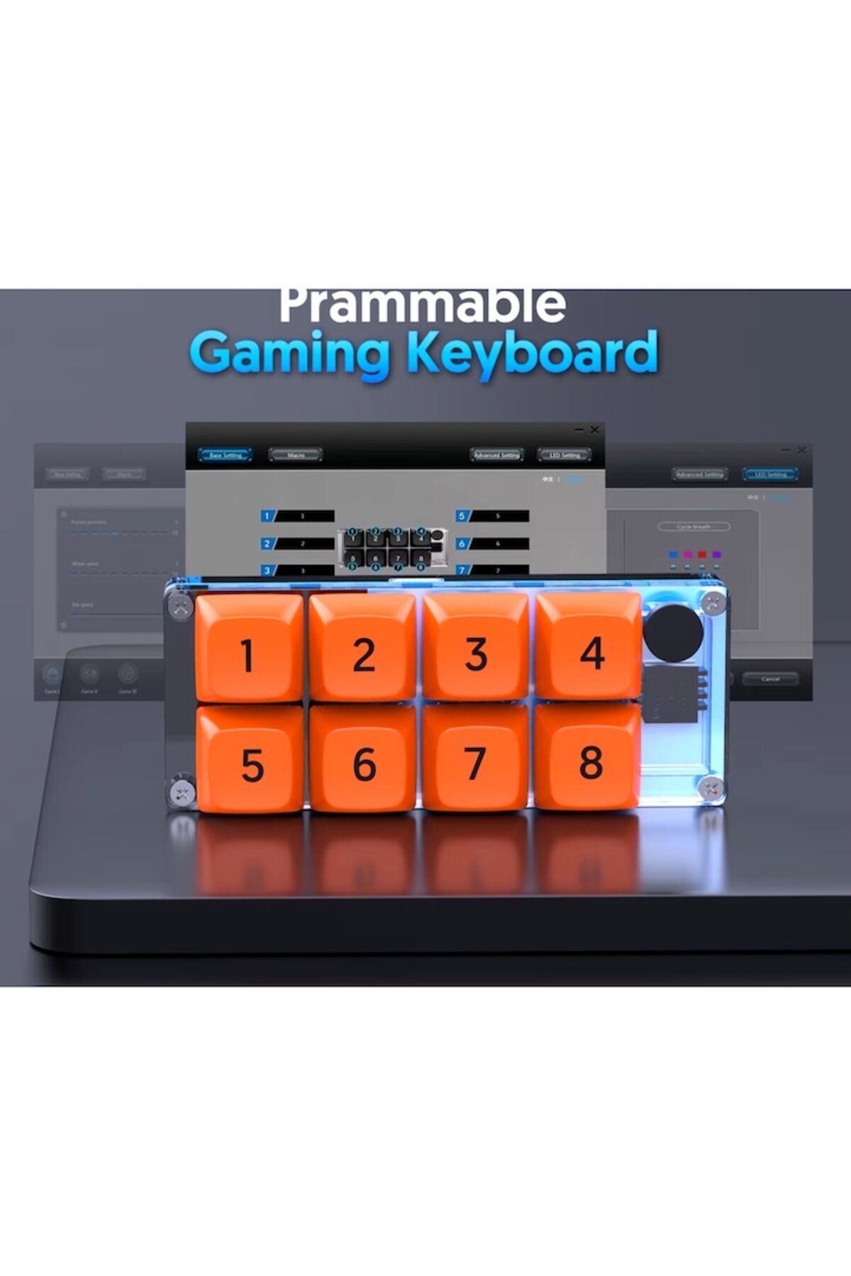 UnderShop-Mini Custom Programmable Mechanical Keyboard, 8 Buttons, Gaming, Design and Office, Orange-Transparent 3