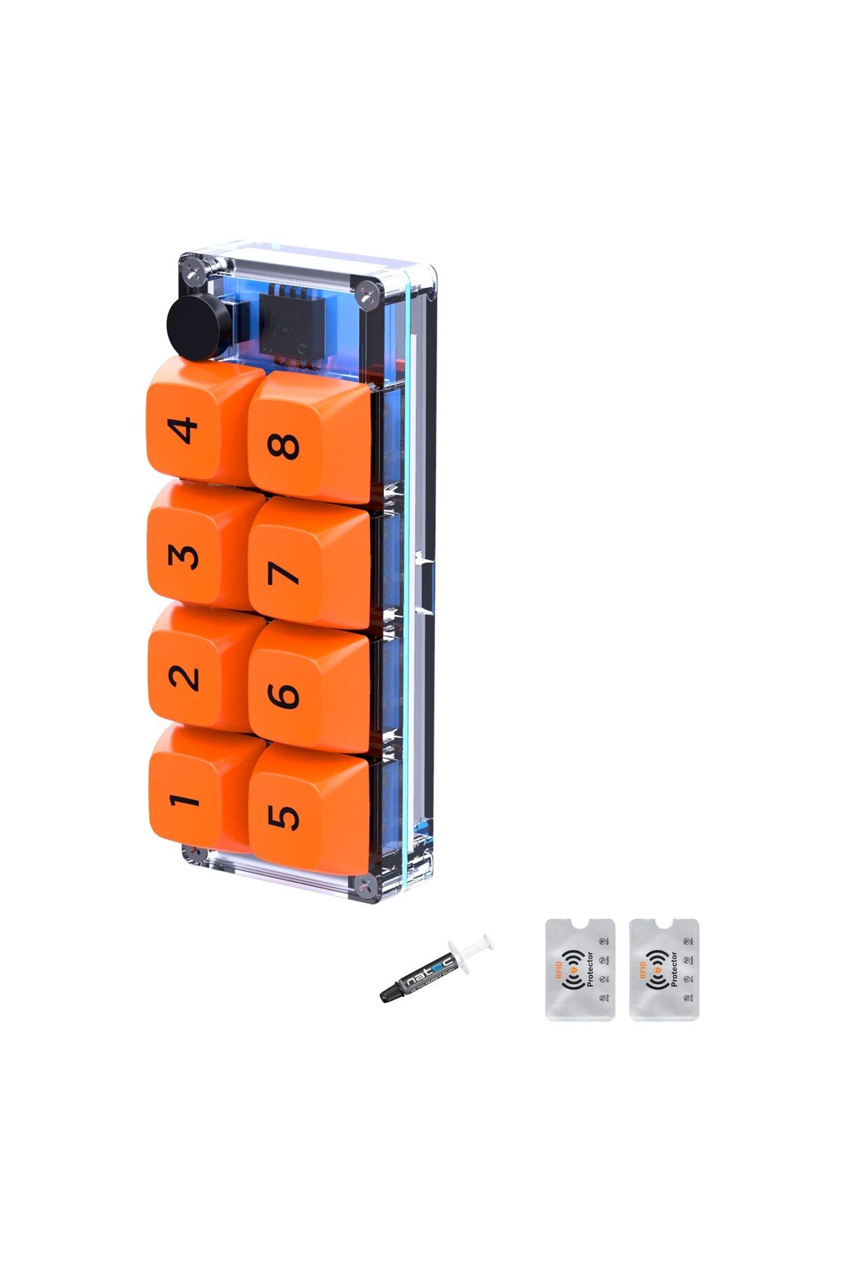 UnderShop-Mini Custom Programmable Mechanical Keyboard, 8 Buttons, Gaming, Design and Office, Orange-Transparent 4
