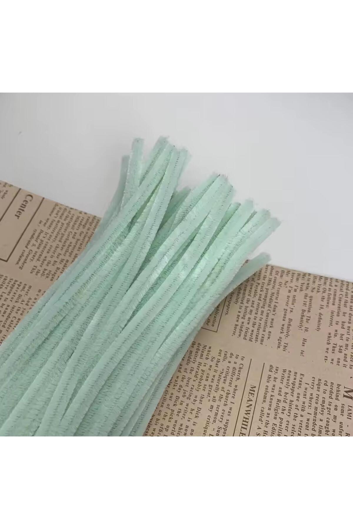 iğne izi 100lü Şönil, Eğitici Şönil, Tüylü Tel, Peluş Tel, kadife şönil, el işi malzemesi 30cm su yeşili