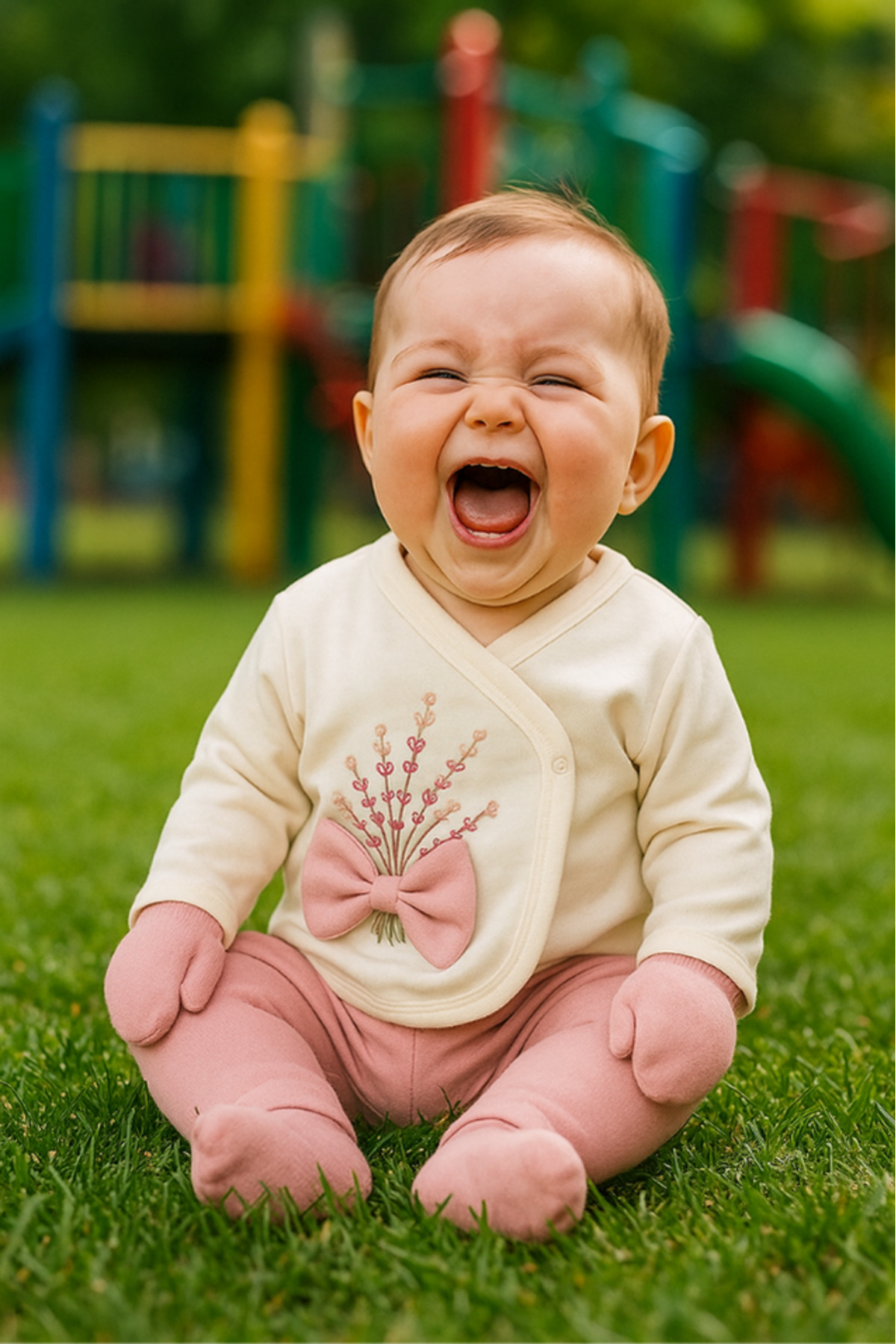 Bamoola for Babies Organik Kız Bebek Çiçek Desenli 5'li Tulum Hastane Çıkışı Yenidoğan Kıyafet Mama Önlüğü fotoğrafı 3 (önizleme)