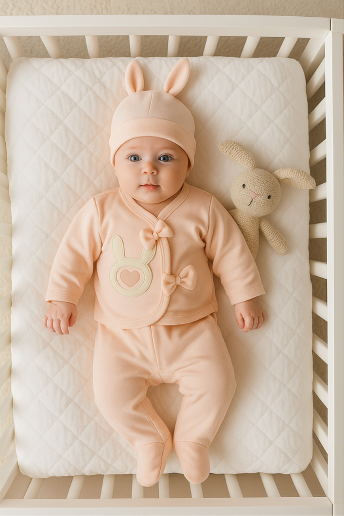 Bamoola for Babies Organik Kız Bebek Tavşan Desenli 5'li Tulum Hastane Çıkışı Yenidoğan Kıyafet Mama Önlüğü fotoğrafı 5 (önizleme)