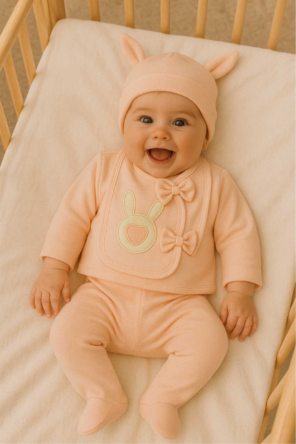 Bamoola for Babies Organik Kız Bebek Tavşan Desenli 5'li Tulum Hastane Çıkışı Yenidoğan Kıyafet Mama Önlüğü fotoğrafı 6 (önizleme)