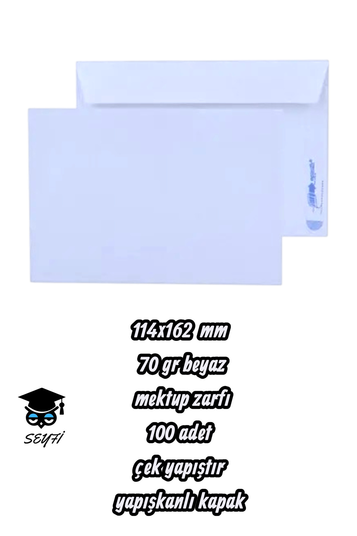 SEYFİKİRTASİYE 114x162 mm 70 gr beyaz mektup zarfı 100 adet çek yapıştır yapışkanlı kapak