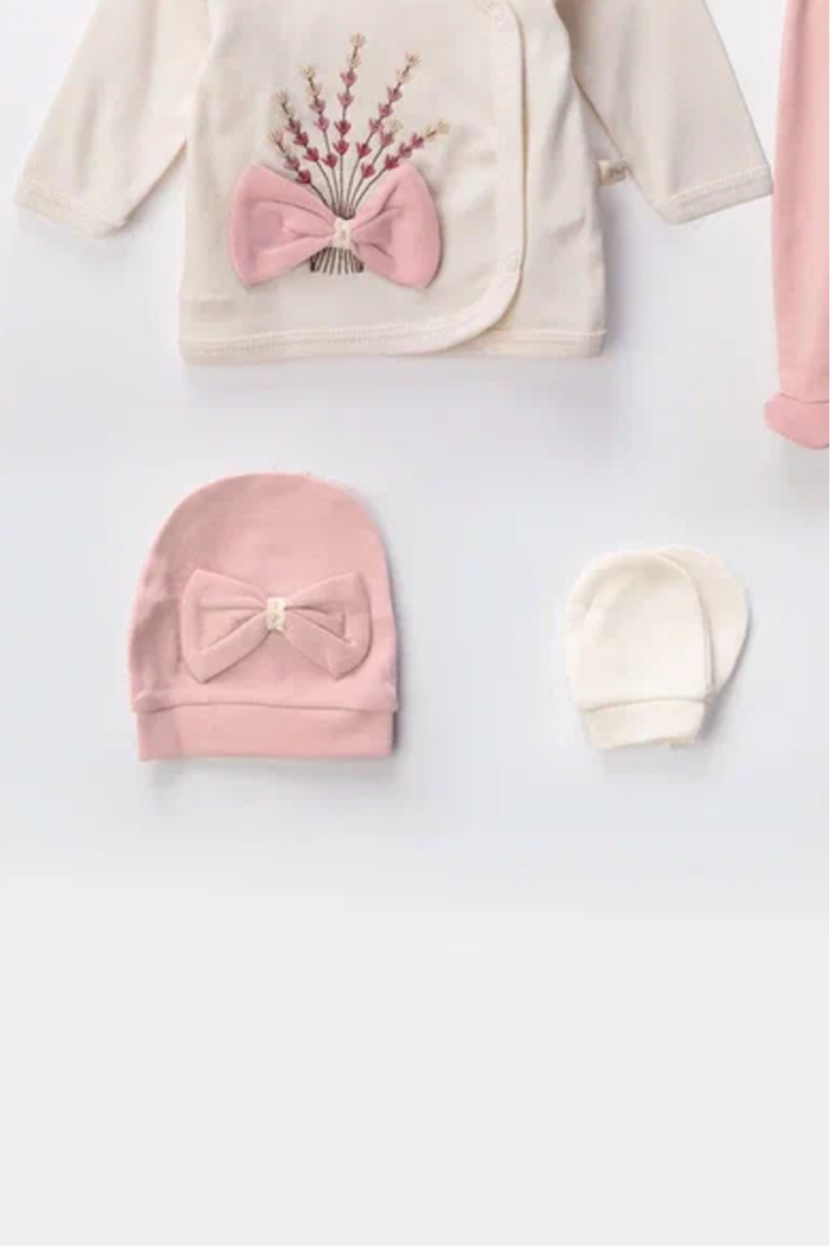 Bamoola for Babies Organik Kız Bebek Çiçek Desenli 5'li Tulum Hastane Çıkışı Yenidoğan Kıyafet Mama Önlüğü fotoğrafı 5 (önizleme)