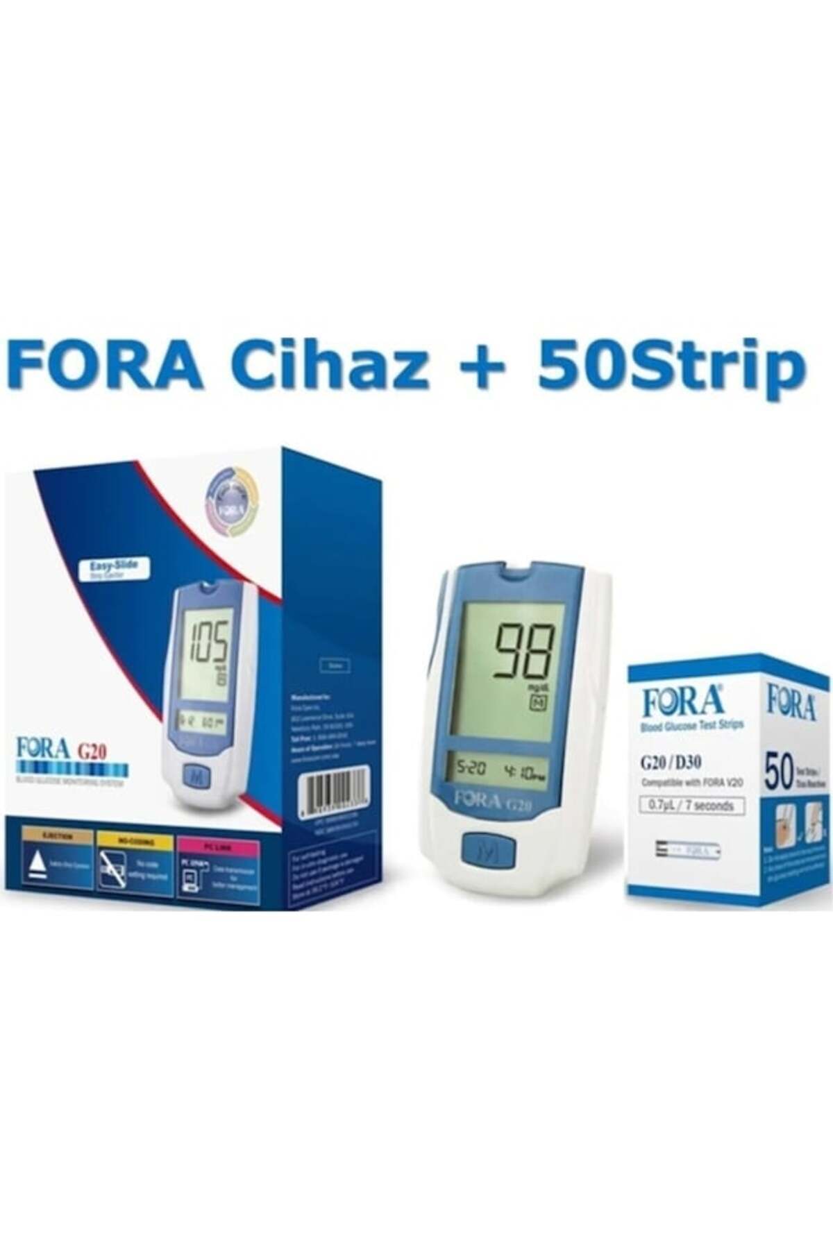 FORA G20 Şeker Ölçüm Cihazı + 50 Adet Ölçüm Strip + 100 Adet Lanset