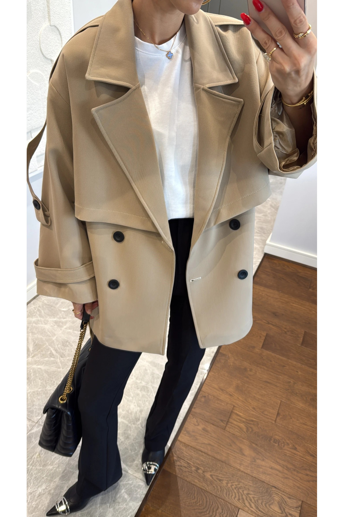 My Blog-Camel Oversize Off Shoulder Short Trench - 9580 3