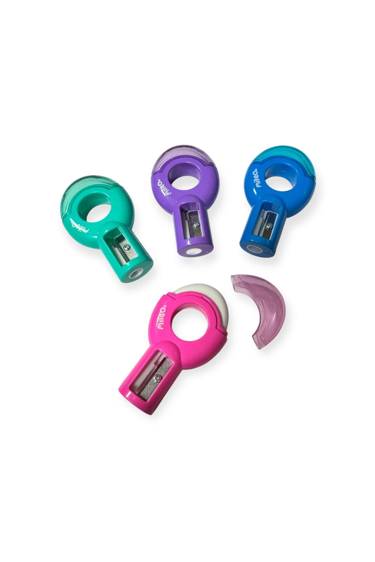 Polin-Mileo Happy Loops Pencil Sharpener, with Eraser, 4 Different Color Options 2