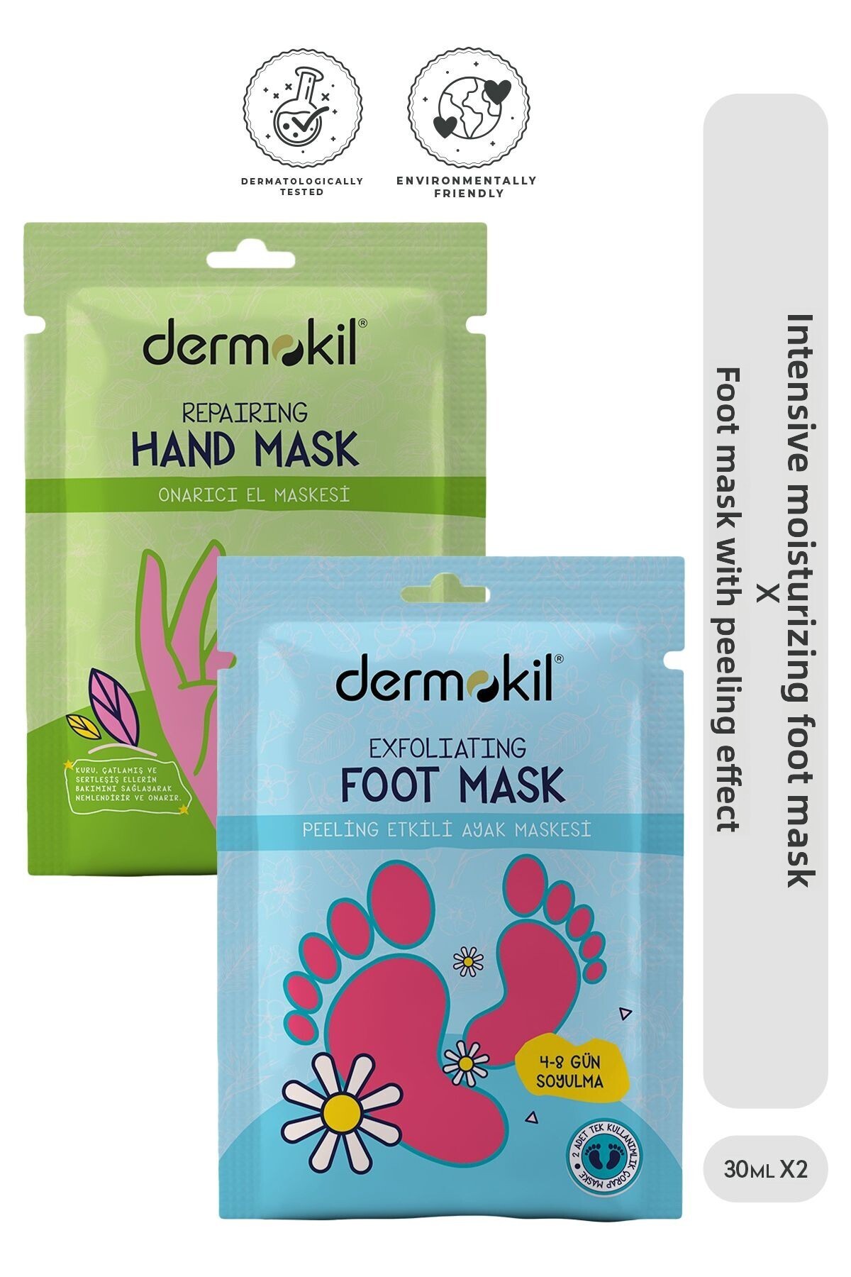 Dermokil-Peeling Effective (Peelable) Foot Mask 30 Ml + Repairing Hand Mask 30 Ml Set of 2 1