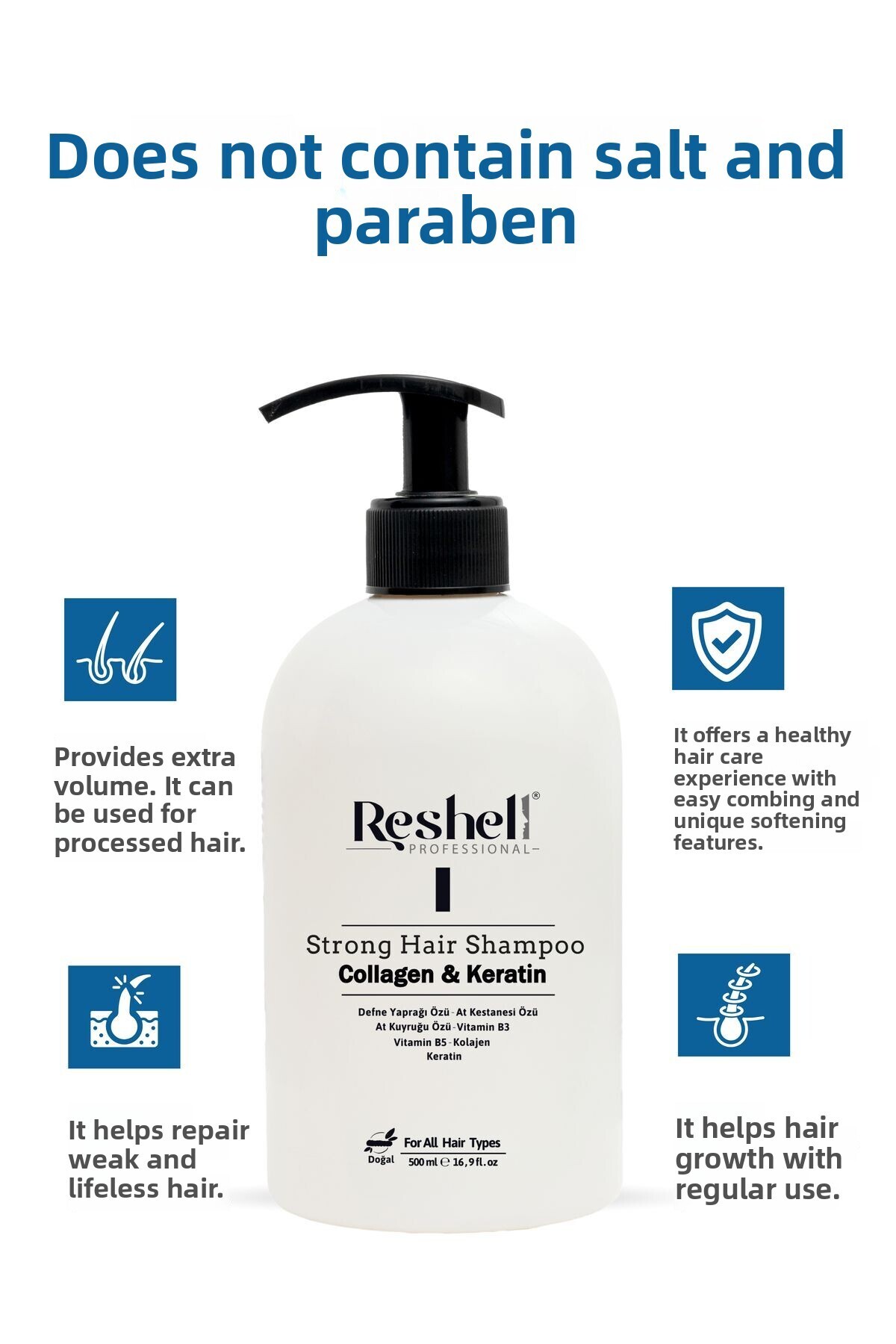 Reshell-Hair Loss Care Shampoo with Ponytail Extract Salt-Free Collagen and Keratin Additive 500 ml 3