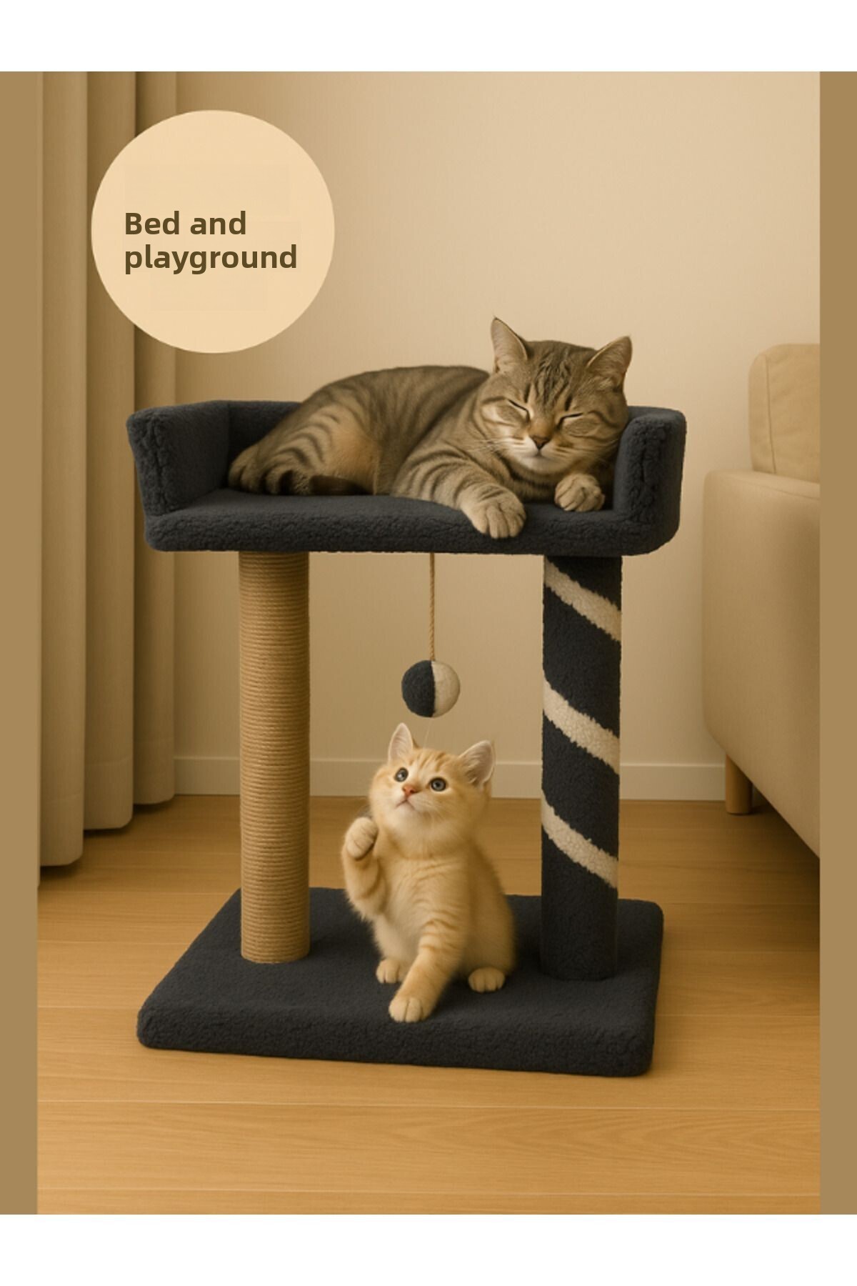 Komano Pontika-Plush Textured Soft 2 Layer Sleeping-Playing Cat Scratching Board 55cm Soft Colors 1