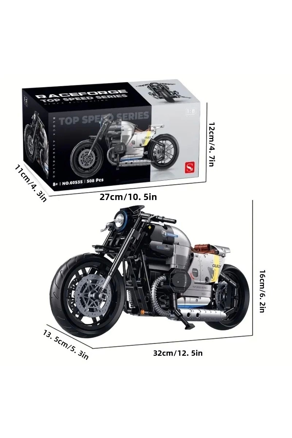 مجموعه فنی ساخت موتورسیکلت، ۵۰۸ قطعه، مقیاس ۱:۸، مناسب برای سنین ۸ سال به بالا، کیت مدل هدیه، مجموعه بلوک‌های ساختمانی اسباب‌بازی