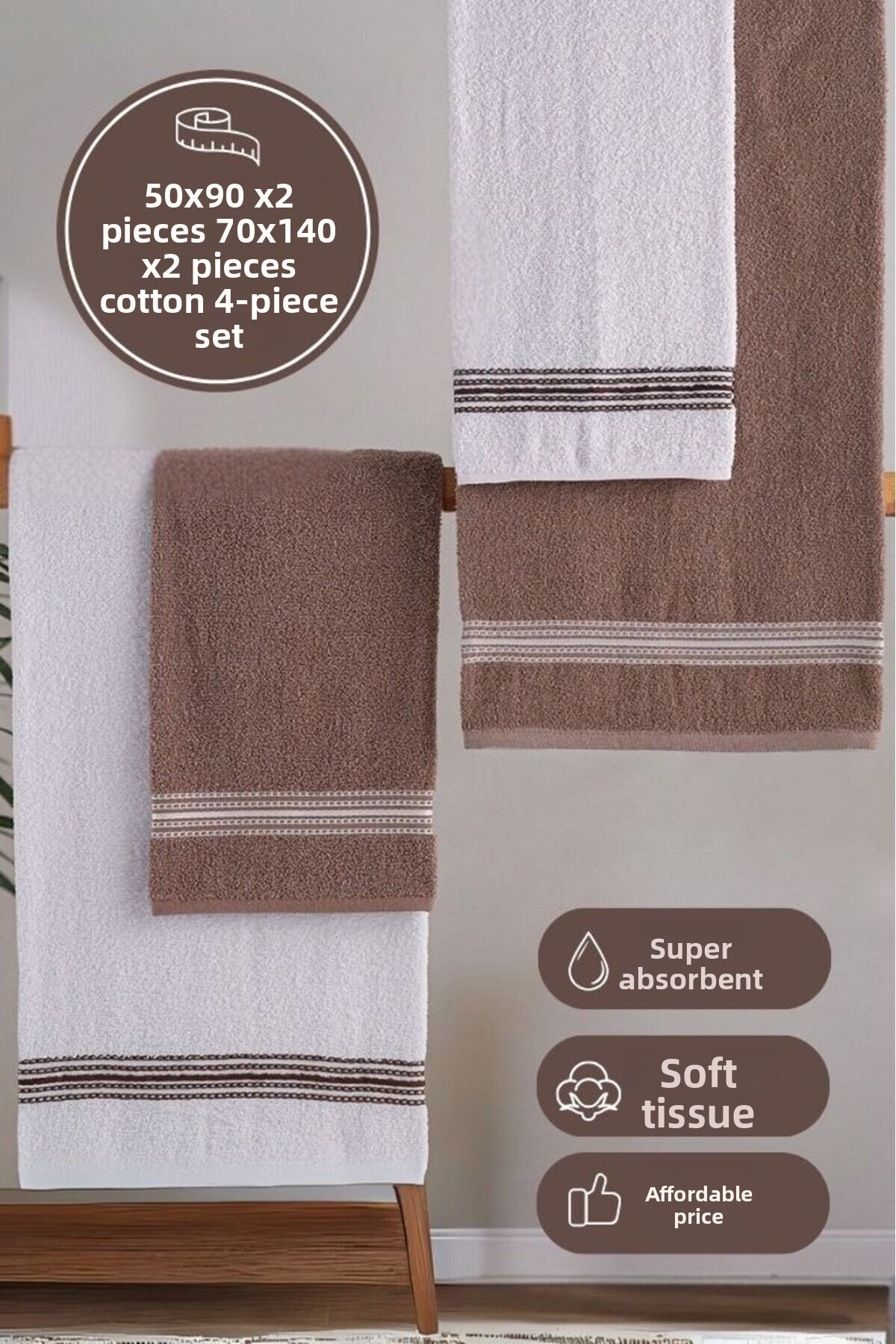Generic Brands Sada ručníků do koupelny 4 kusy hnědá – bílá Elvin – měkká tex...