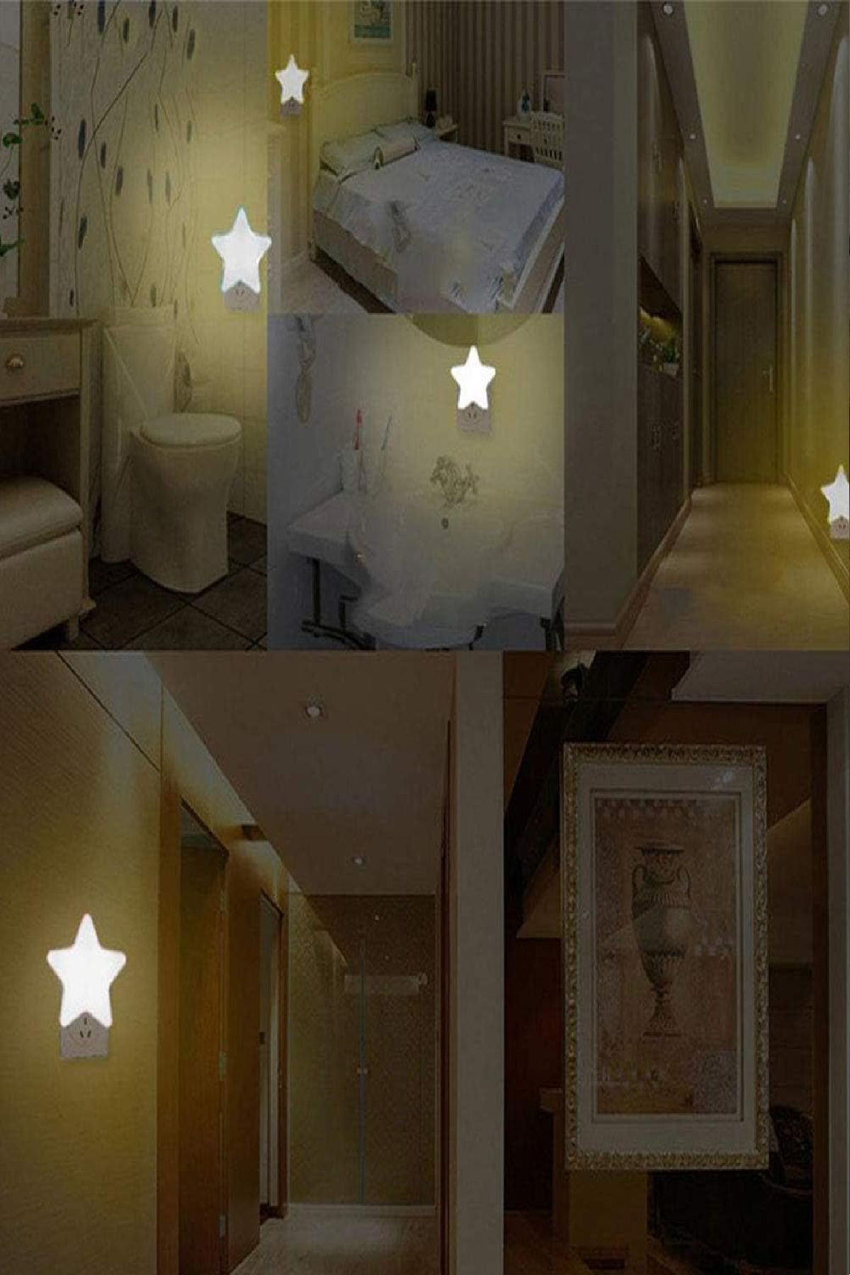Ecuy Mini Yıldız Gece Lambası LED Sensörlü Priz Işık Bebek Çocuk Yatak Odası Için Gece Işığı Beyaz Işık fotoğrafı 4 (önizleme)