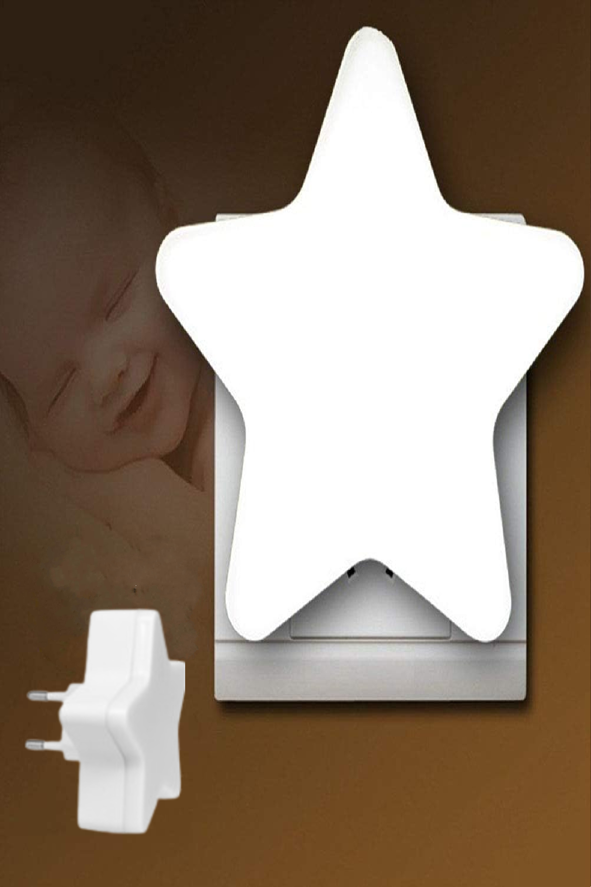 Ecuy Mini Yıldız Gece Lambası LED Sensörlü Priz Işık Bebek Çocuk Yatak Odası Için Gece Işığı Beyaz Işık fotoğrafı 6 (önizleme)