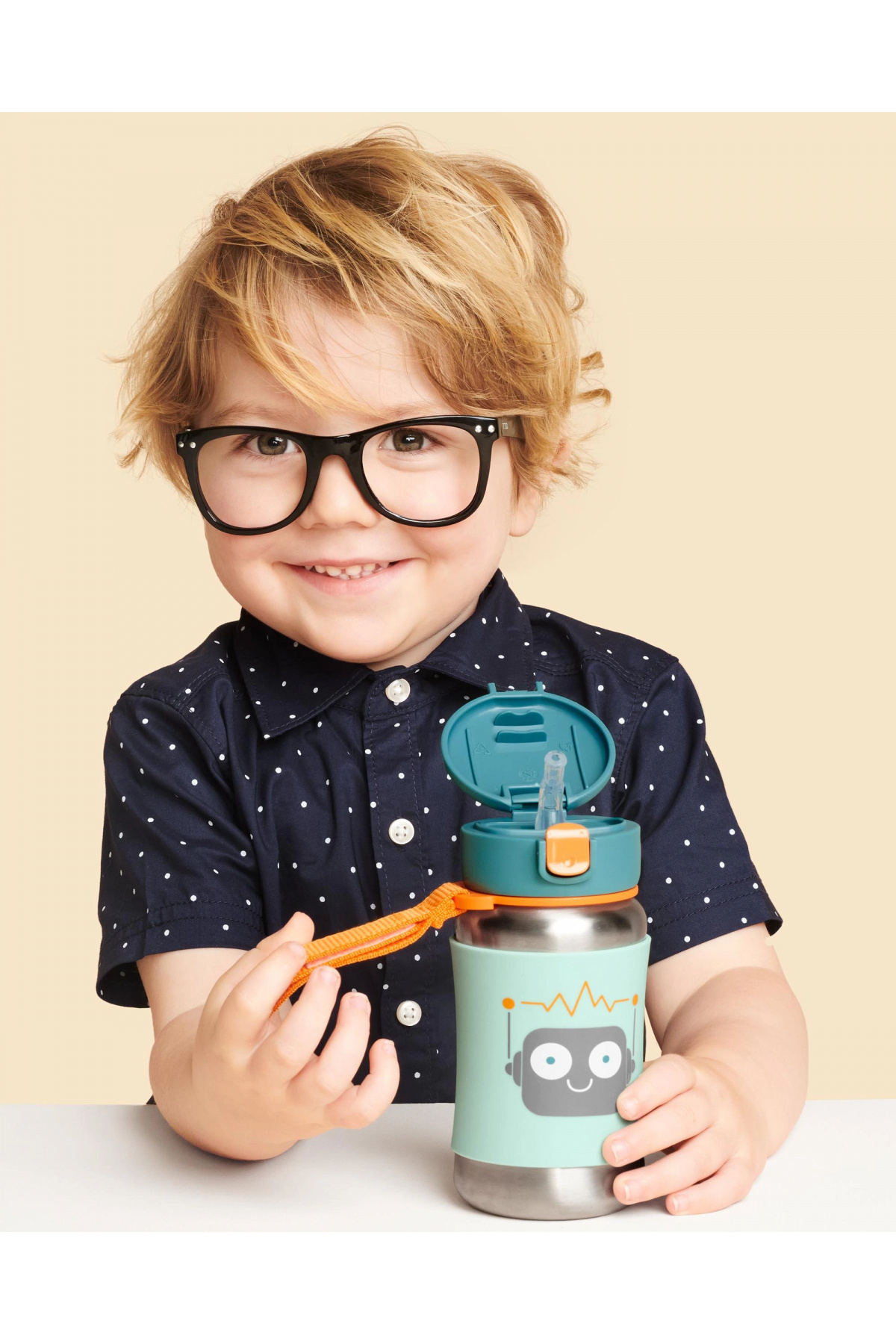Skip Hop-Zoo Stainless Steel Water Bottle with Straw 350 ml Robot 3
